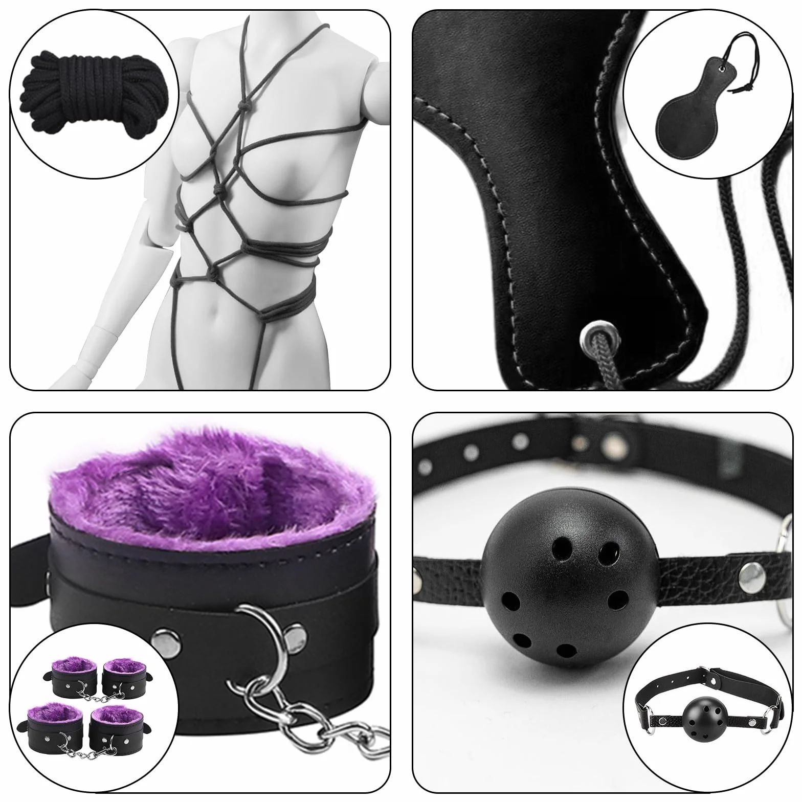 Set Bondage 11 Pezzi Sex Toys SM Sex Restraint per Coppie, Manette Caviglia Morsetti Capezzoli Viola