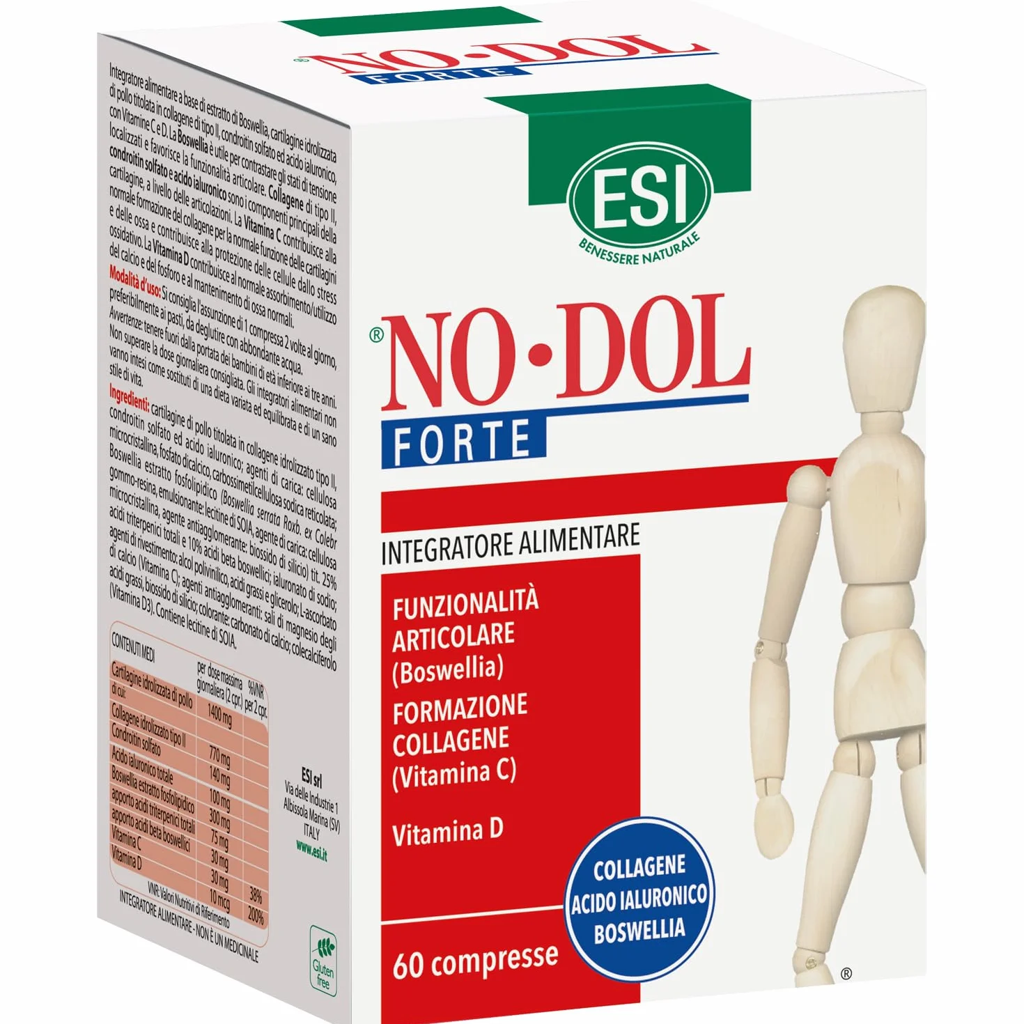 ESI No-Dol Forte Integratore Alimentare Collagene Vitamina C Acido Ialuronico 60 Compresse