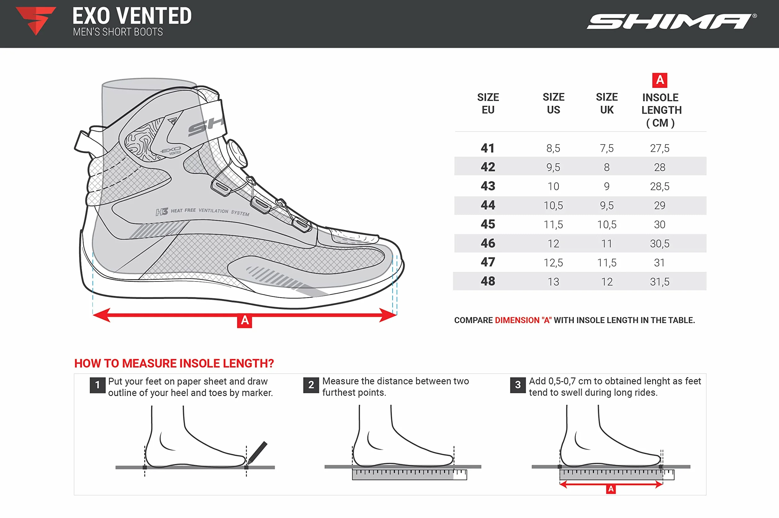 Shima EXO Vented, Scarpe Moto Uomo; Traspirante, Rinforzate Stivali Moto Uomo con Sistema di Chiusura ATOP, Supporto alla Caviglia, Suola Antiscivolo, Impugnatura del Cambio