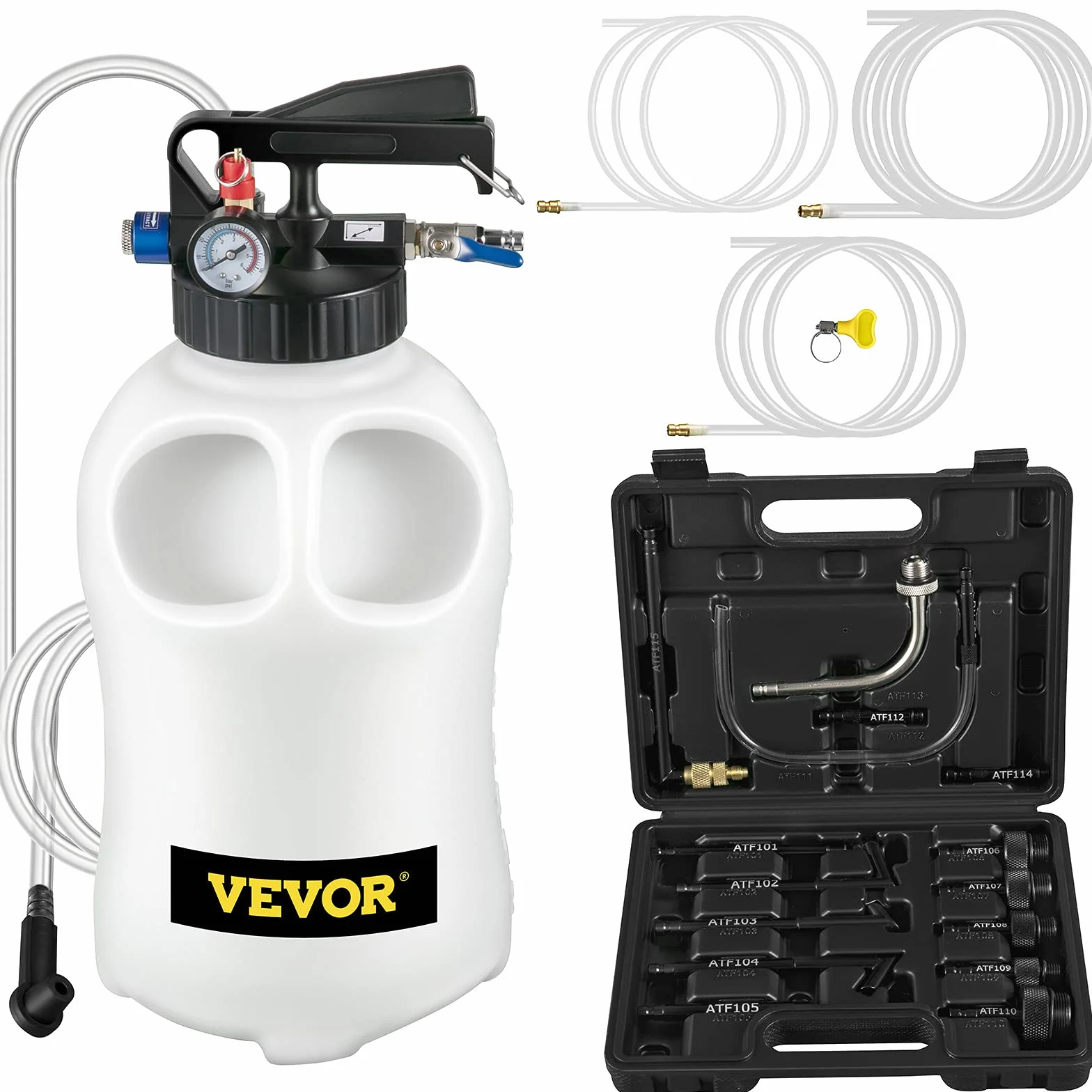 VEVOR Pompa Estrazione Olio Motore, 10 Litri Pompa Trasmissione Fluido Estrattore di Olio, 10L ATF Kit Cambio Olio Manuale Sistema di Riempimento Pompa del Liquido Strumento con 14 Adattatori Comuni
