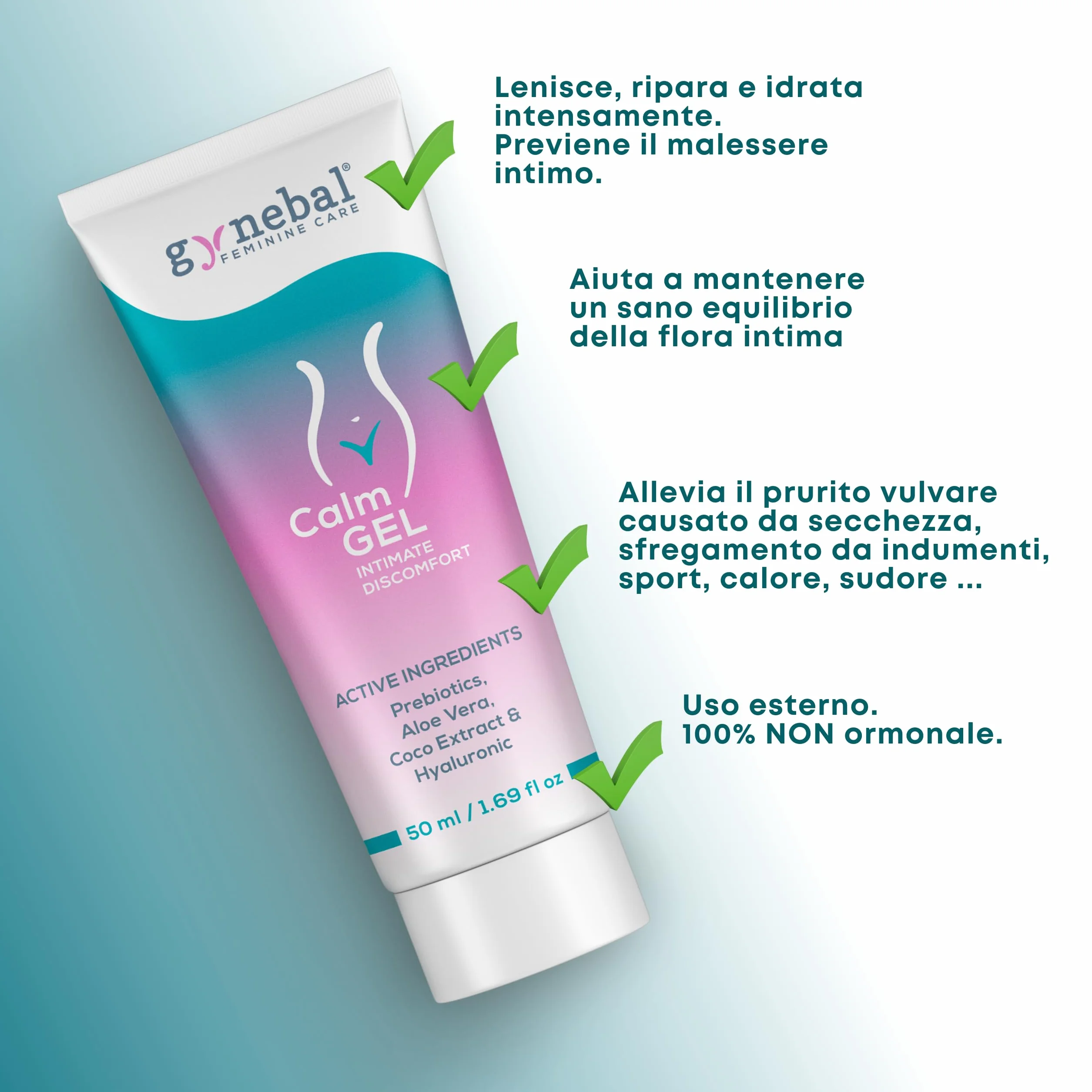 GYNEBAL CALM Gel Intimo con Prebiotici – Gel Idratante per Secchezza Vaginale, Prurito e Disagio – Supporta la Flora Vaginale – 50 ml