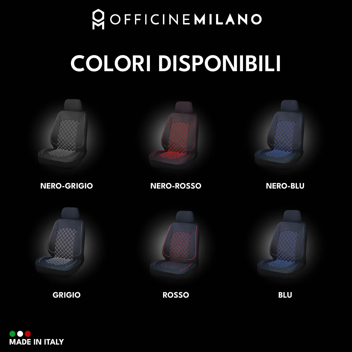 OFFICINE MILANO Coprisedili Auto Universali 11 Pezzi Antiscivolo Elasticizzato Trapuntato Poliestere
