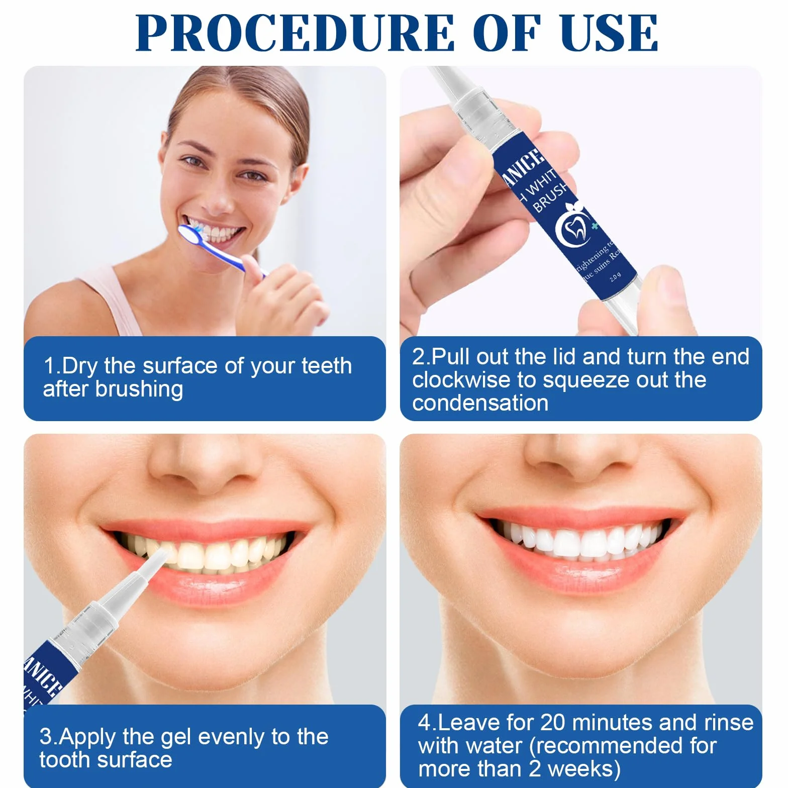 Penna Sbiancante Denti Professionale 2 Pezzi, Gel Sbiancante Rimuove Macchie Dentali