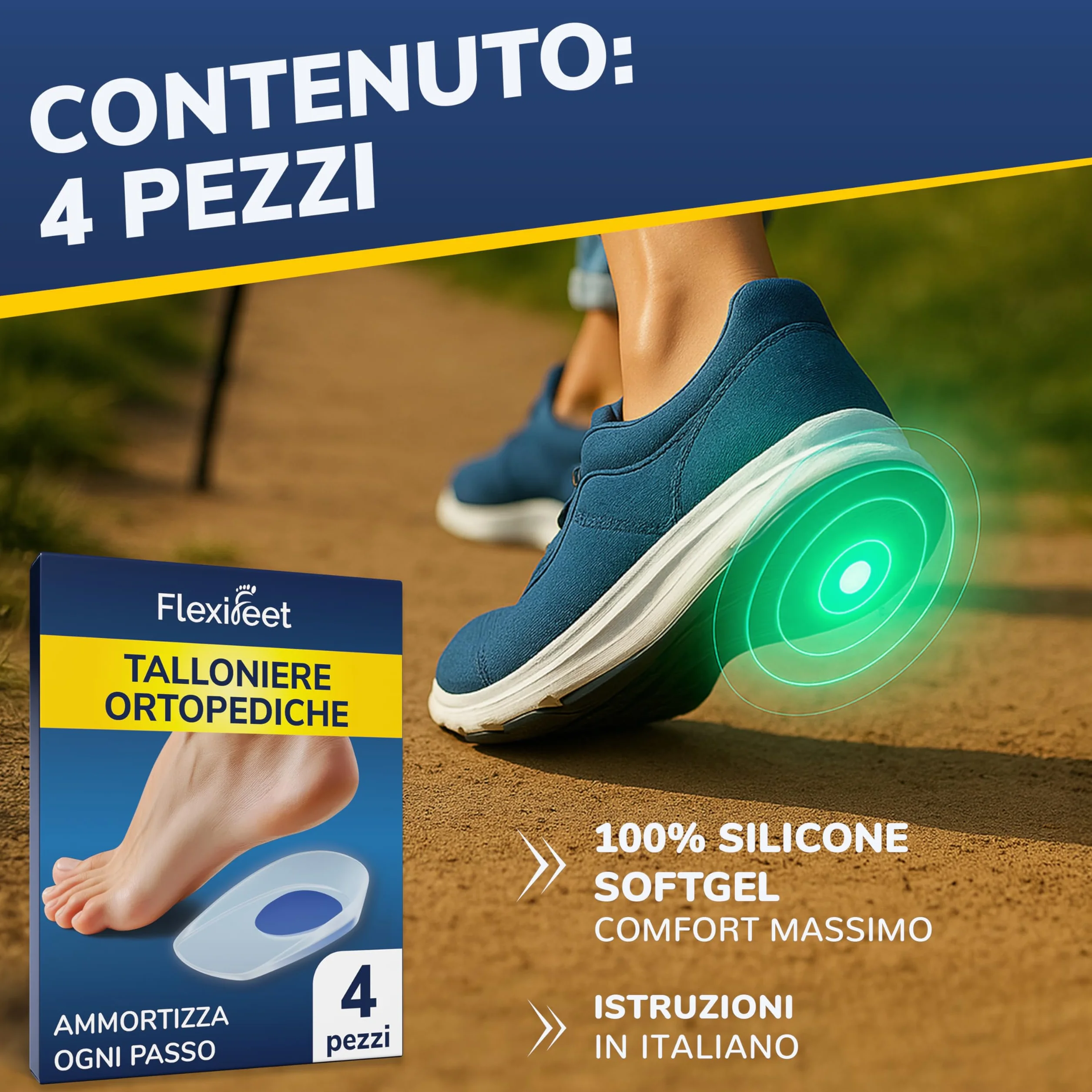Talloniera in Silicone 4pz - Plantari per Tallonite, Tendinite D’Achille, Solette Gel