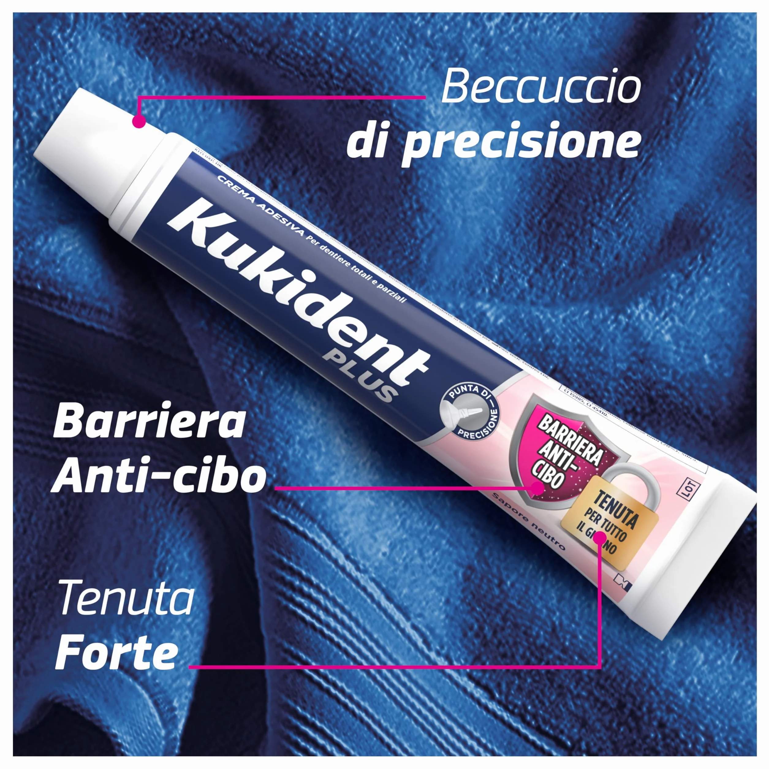 Kukident Plus Barriera Anti-cibo Crema Adesiva per Protesi Dentali 3x35g