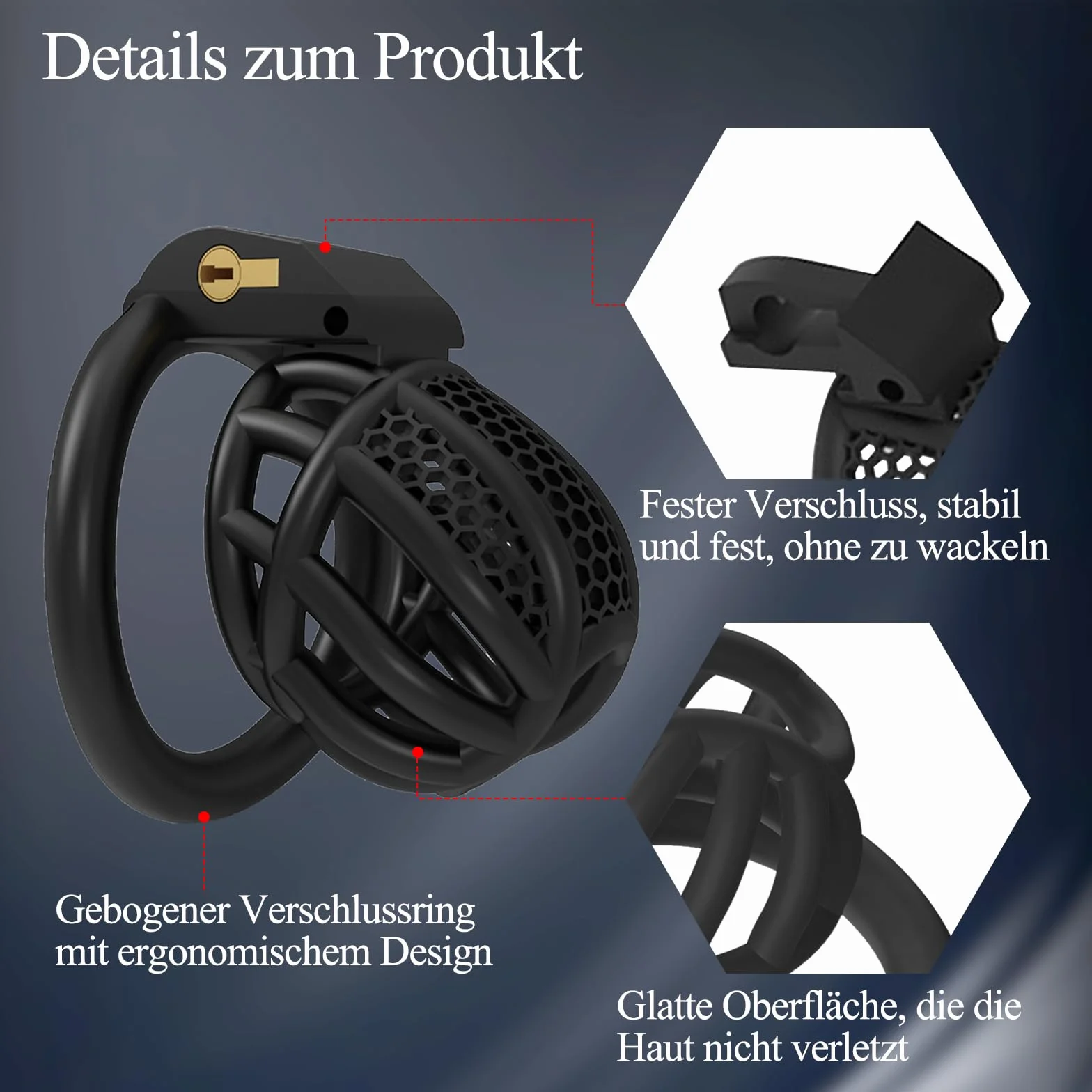 BDSMYEE chastity cage gabbia castità per uomo con 4 cockrings nero M