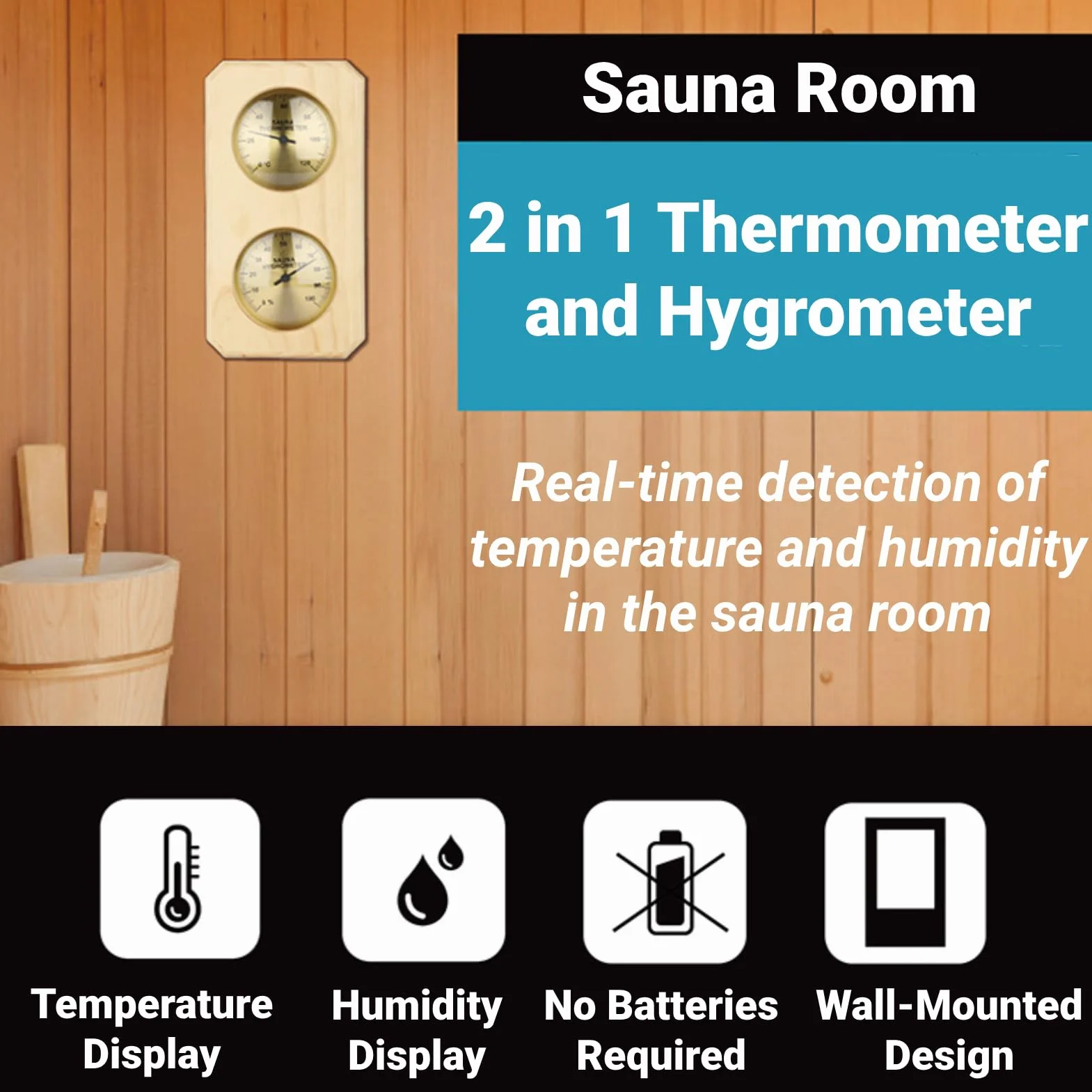 Termometro da sauna a parete igrometro legno 2 in 1 misuratore temperatura umidità