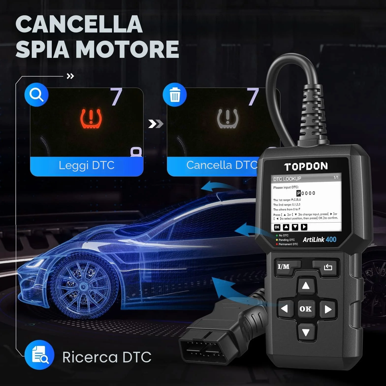 TOPDON AL400 Lettore OBD2 10 Funzioni Test Emissioni Sensore O2 EVAP