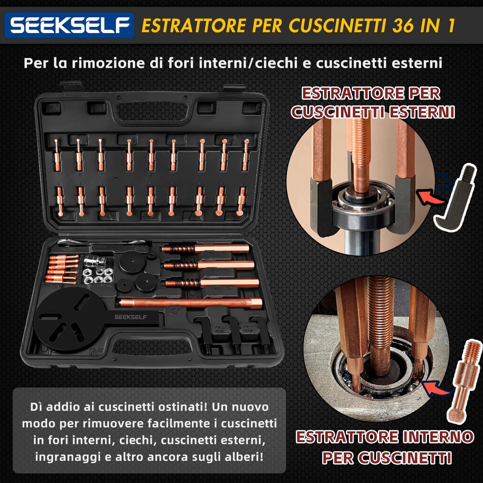 Kit Estrattore Cuscinetti Interni 36 in 1, Set Separatore Cuscinetti, Estrattori Ingranaggi