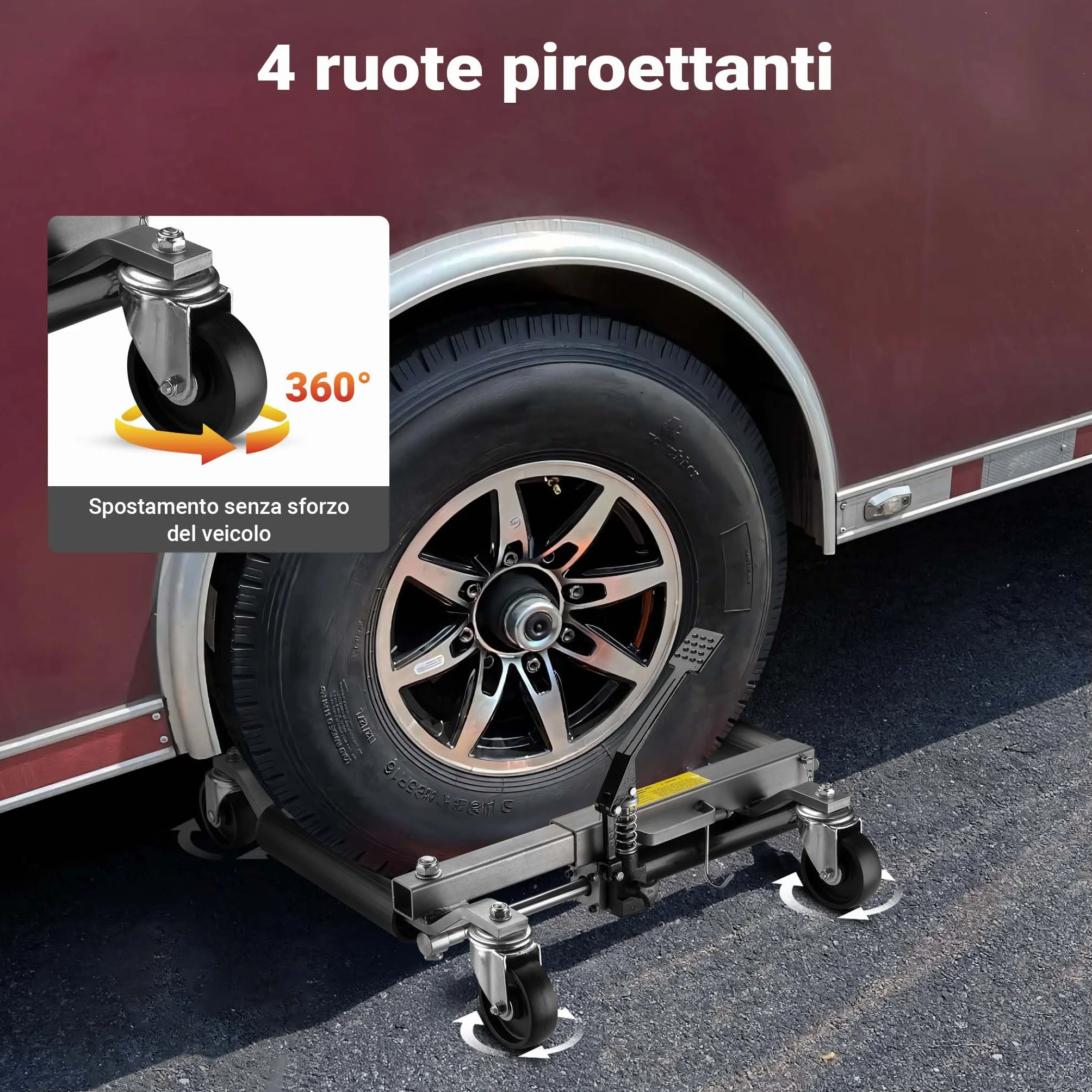 Carrelli sposta auto con cric idraulico 2x 680kg Per pneumatici larghi max 30cm Nero