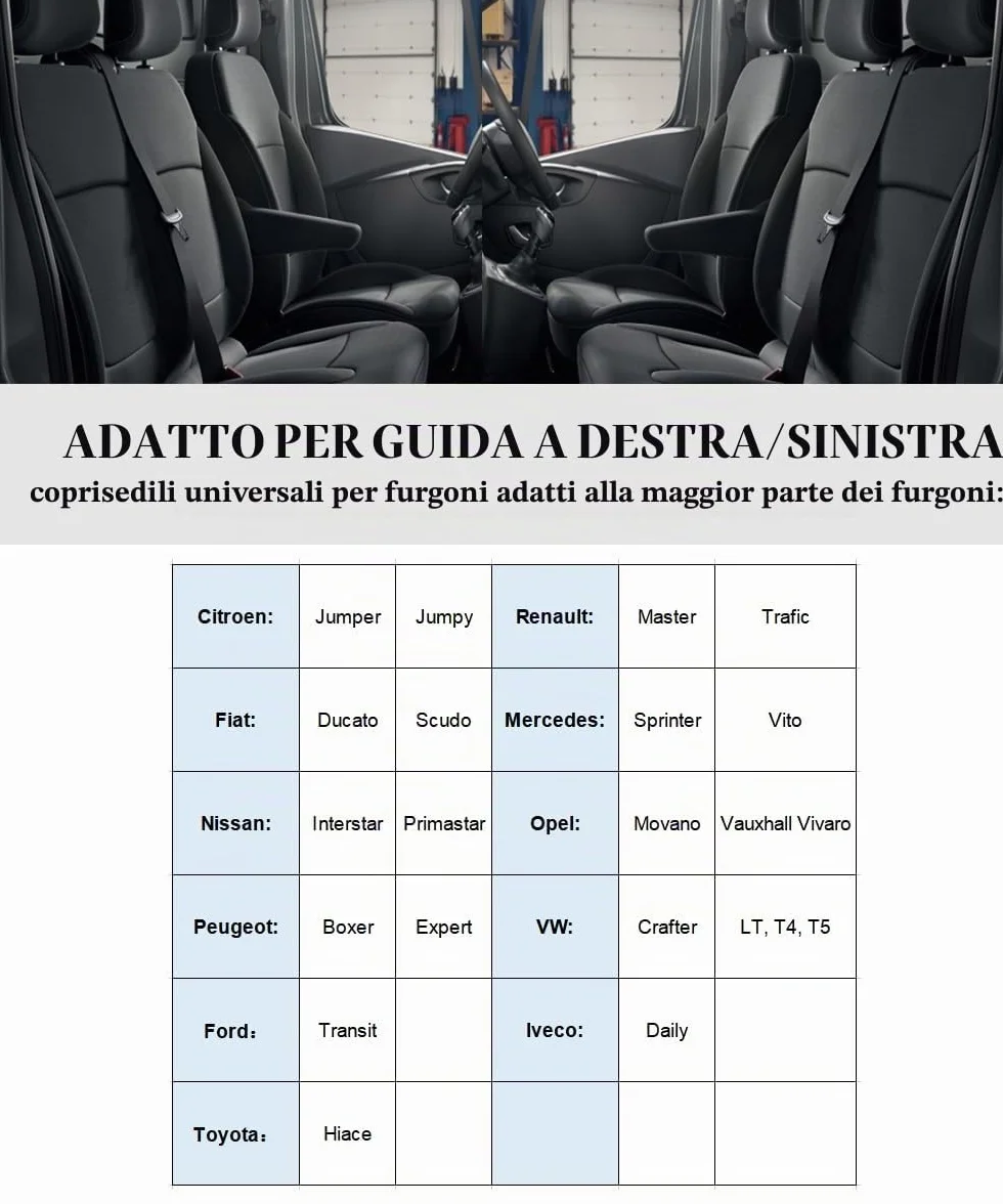 TOYOUN Coprisedili Furgone 3 Posti Universale Coprisedile Auto Singolo Doppio Anteriore Grigio