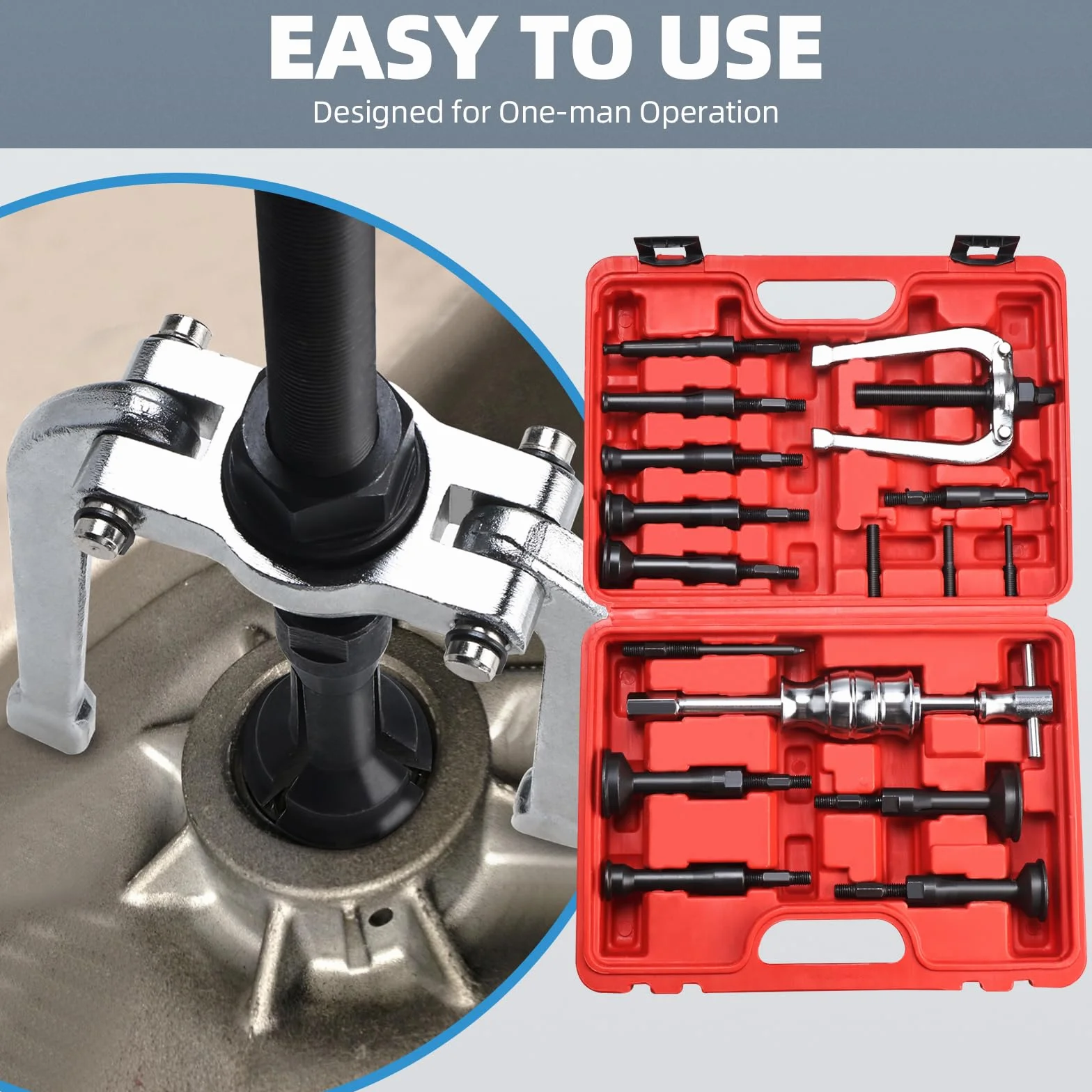 BOOMSTART 16 Pezzi Estrattore Cuscinetti Interni, 5-58 mm Estrattori per Cuscinetti Interno con Martello, Estrattore per Rimozione di Cuscinetto Ciechi Conico di Ruota Moto Auto Cambio Bici (Rosso)