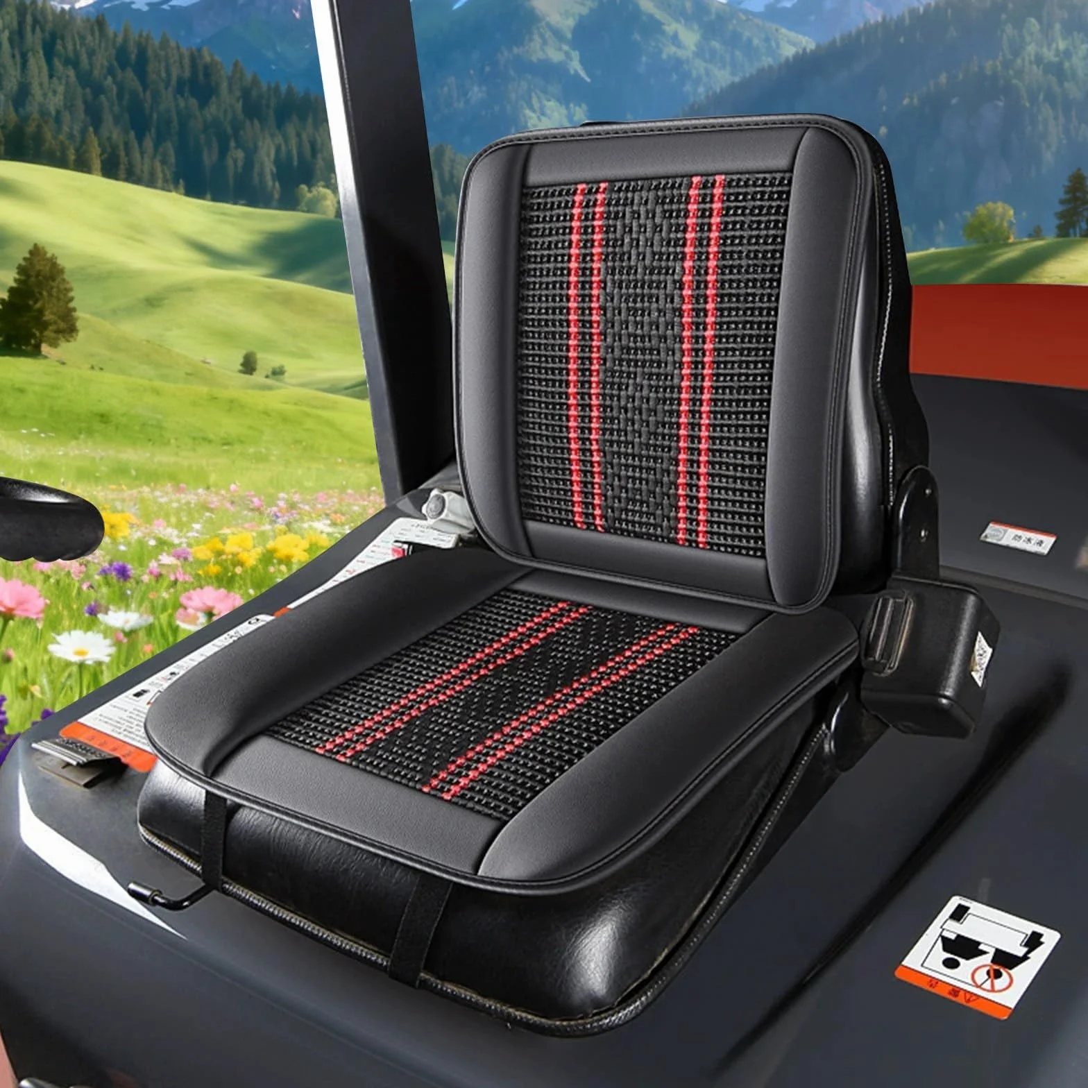 Blueshyhall Coprisedile per trattore, traspirante, rinfrescante, sedile per trattore, sedile in seta di ghiaccio e similpelle, antiscivolo, lavabile, rivestimento per carrelli elevatori (nero)