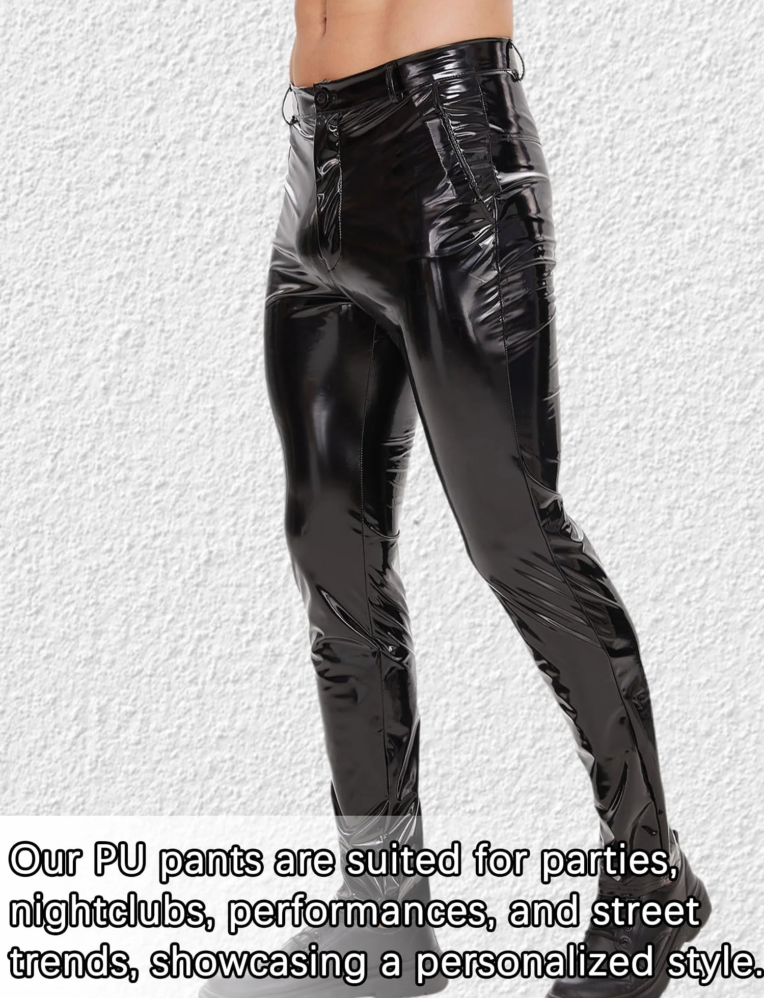 Pantaloni lunghi uomo similpelle slim fit effetto bagnato costume rave party discoteca