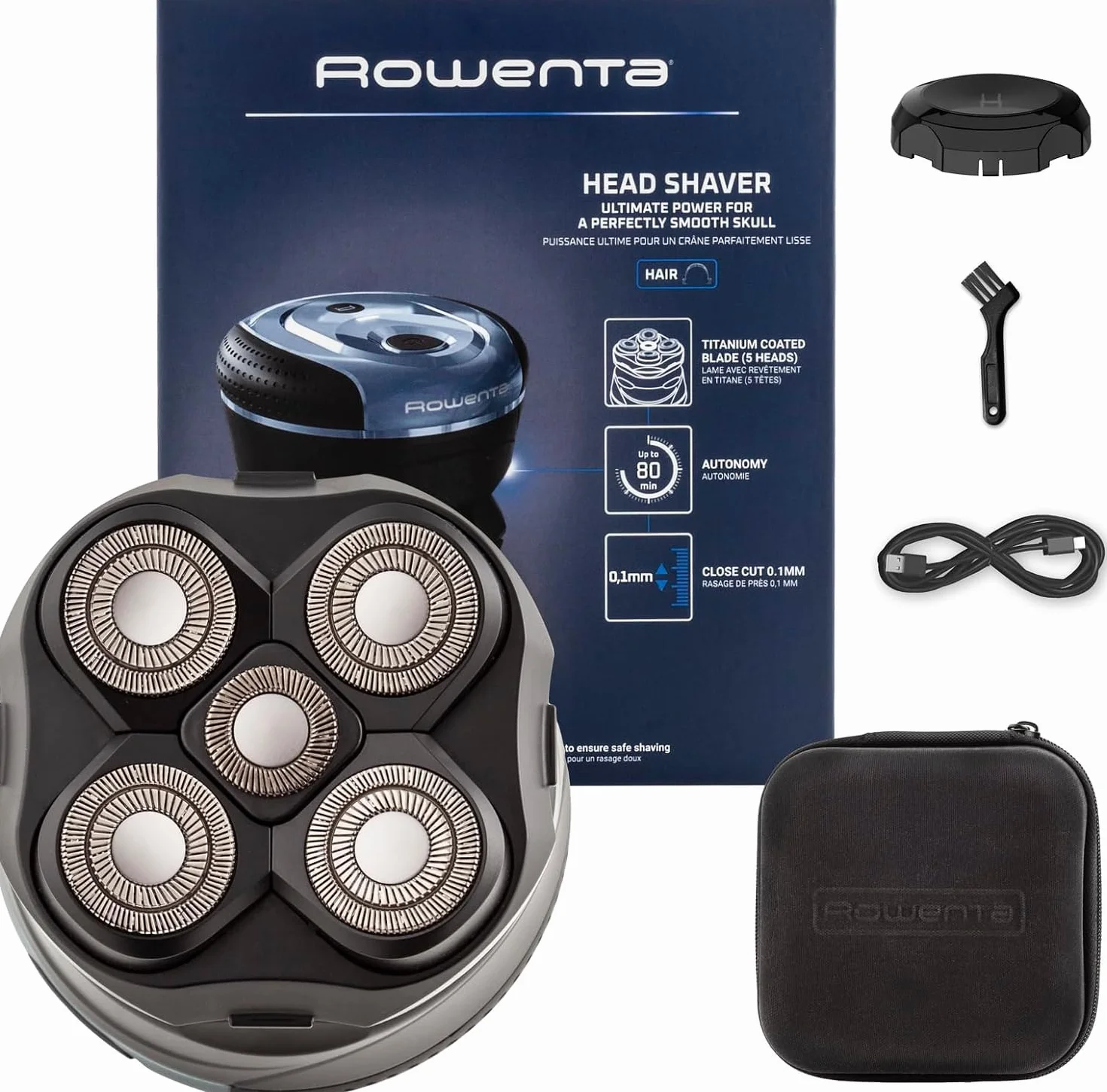 Rowenta GentleBald TN3110E0 Rasoio Capelli 5 Testine Titanio Motore Potente 80 Minuti