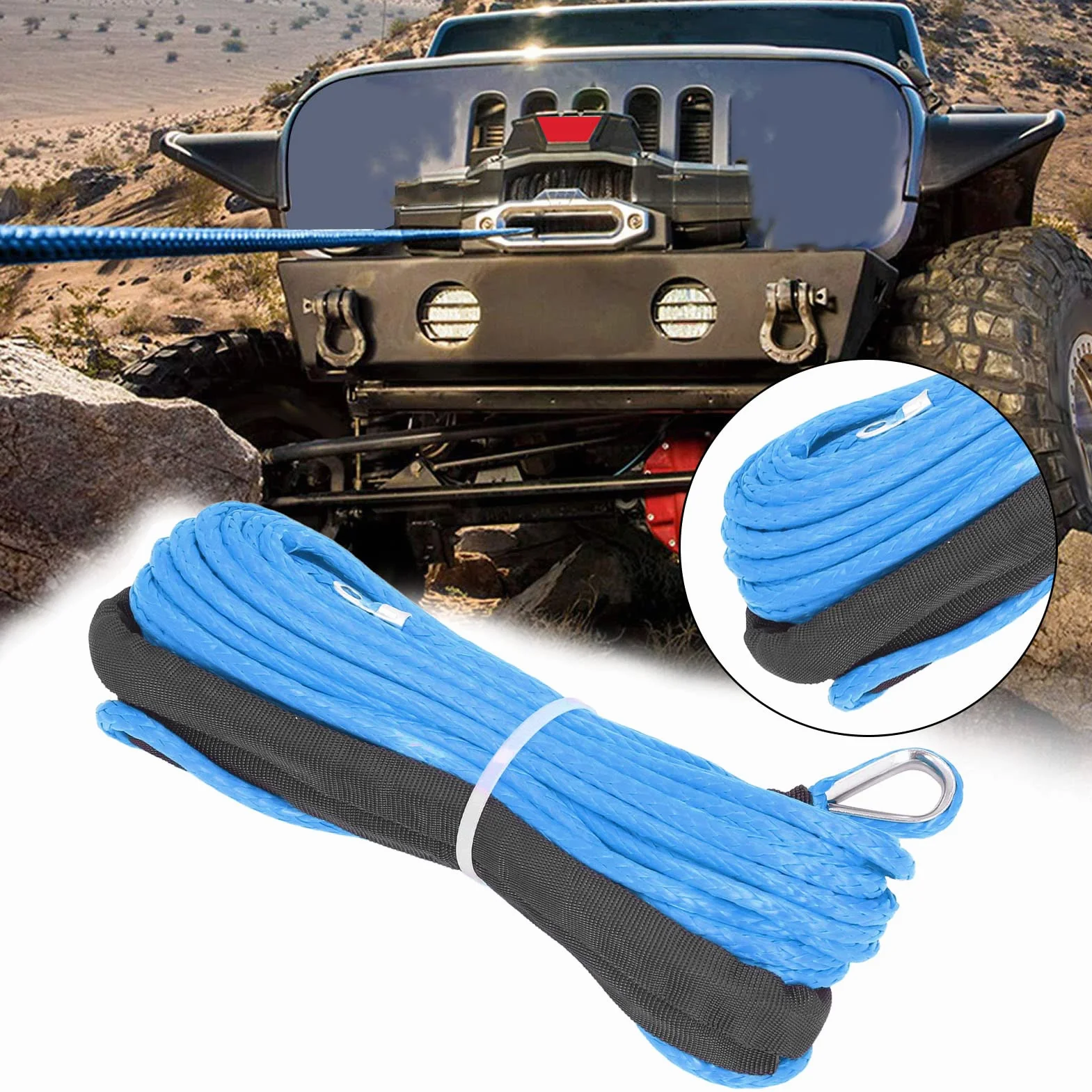 Corda d'Argano Sintetico 4.8mm x 15m 5500 Libbre di Rottura per Trailer ATV UTV (BLU)