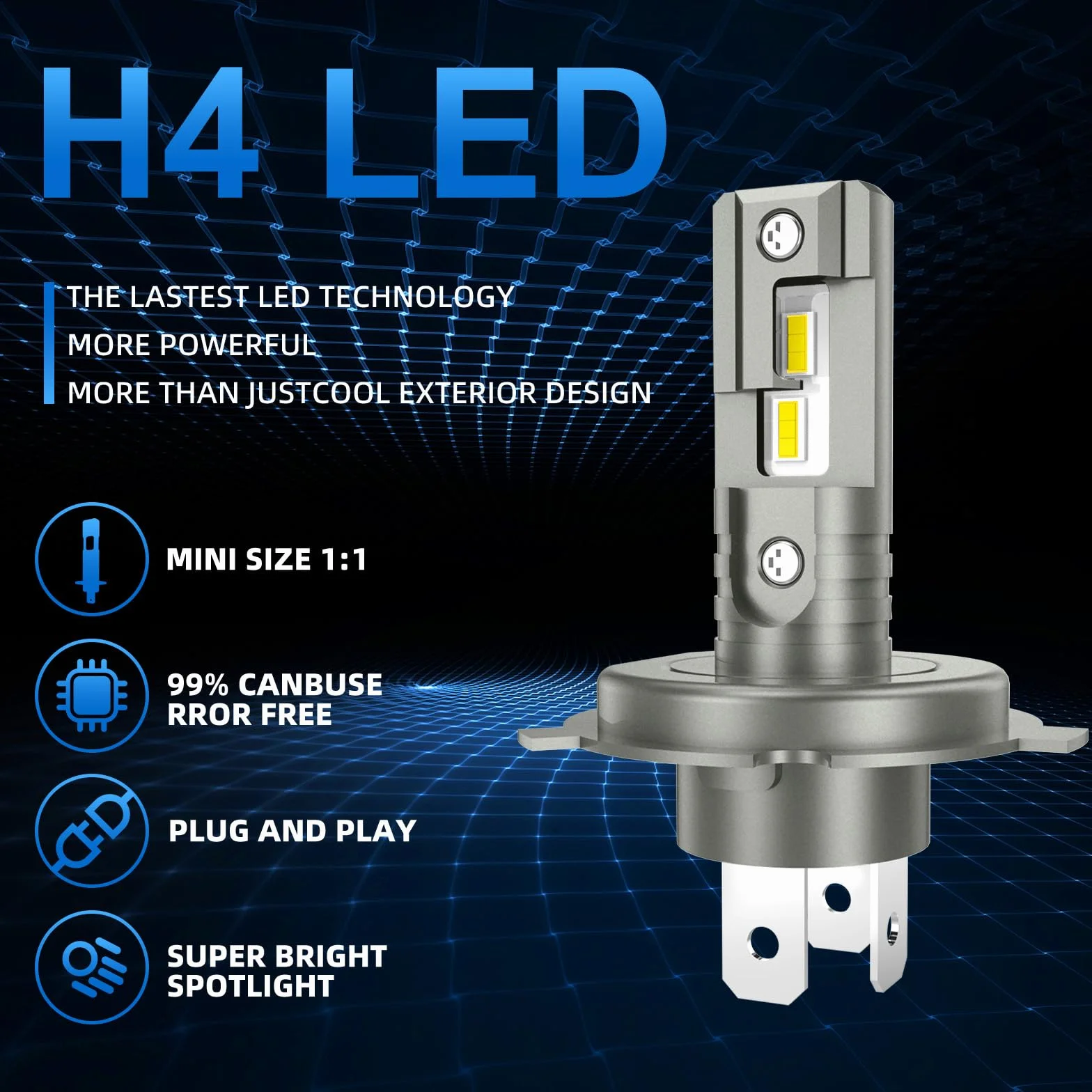 Sycreek H4 LED Kit di Conversione Fari 30000 LM 100W 12V 6500K 2 Pezzi