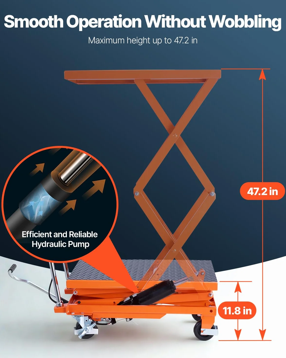 VEVOR Tavolo Elevatore Idraulico, Capacità 226,8 kg Carrello Elevatore a Doppia Forbice con 4 Ruote, Cuscinetto Antiscivolo, Altezza di Sollevamento 1200 mm per Movimentazione e Trasporto di Materiali