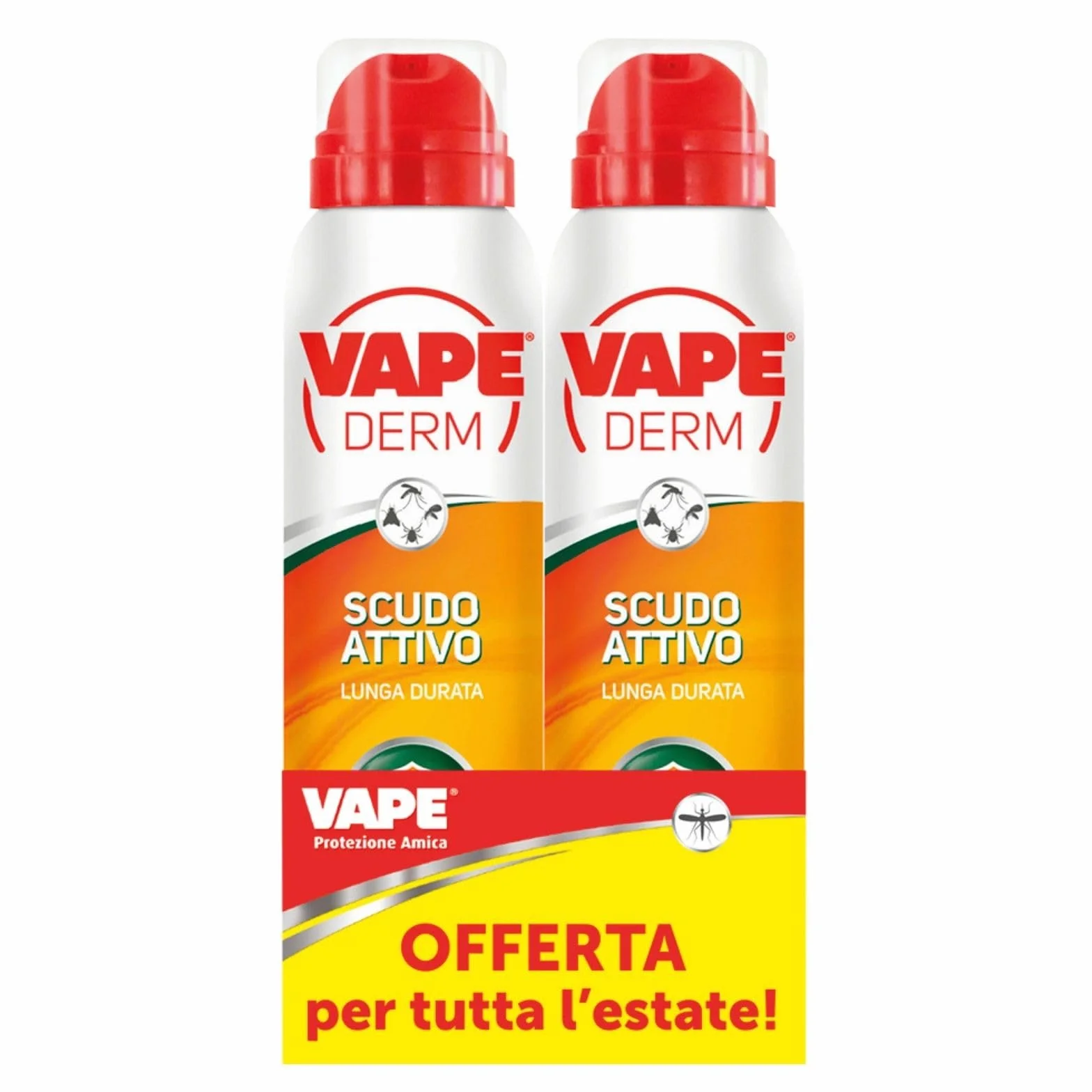 VAPE DERM SCUDO ATTIVO Spray Antipuntura, Protezione 8 Ore, Contro Zanzare, Tafani, Zecche, 2x100ml