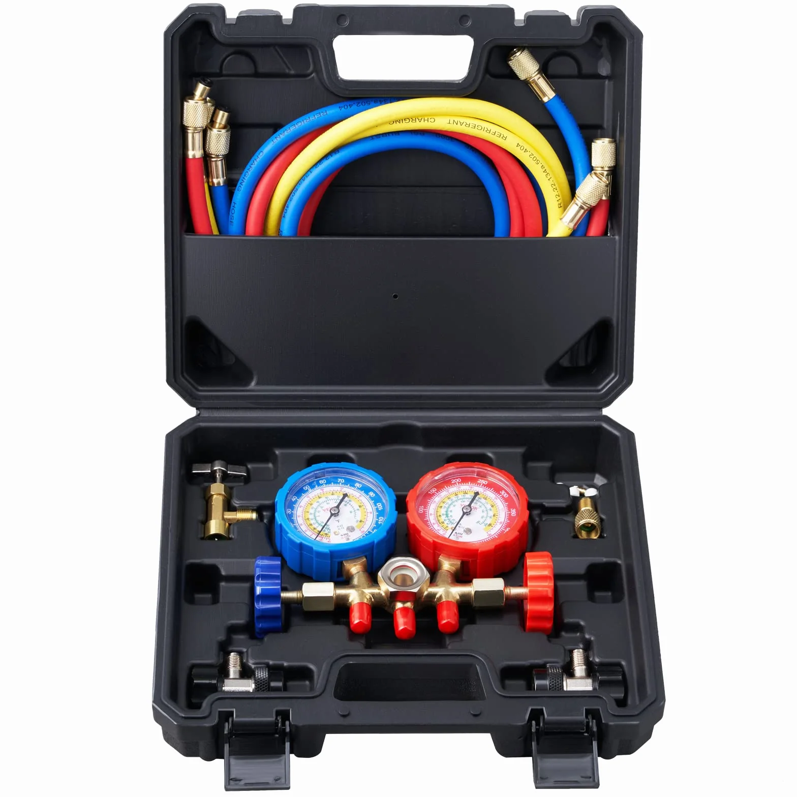 VEVOR Set Manometro Refrigeranti 3 Vie R134A R22 R12 R502 Aria Condizionata Auto AC Collettore Valigetta 28,4 x 25 x 8,9 cm