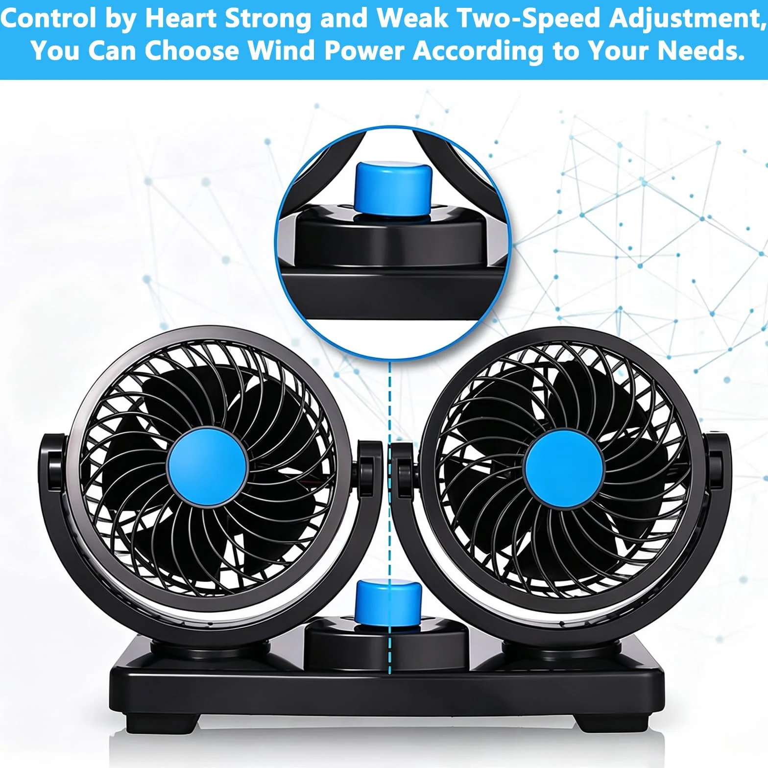 Ventilatore Auto 12V Doppia Testa 4" 2 Velocità Rotazione 360° Silenzioso per Camion SUV Camper Barche
