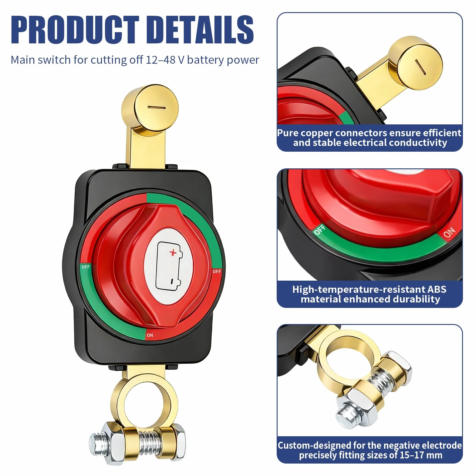 Interruttore Stacca Batteria 12V–48V 300A, Sezionatore Batteria Auto Impermeabile, Interruttore Principale Batteria per Auto, Camper, Barca, Yacht, Moto, Camion, Caravan e Uso Marino