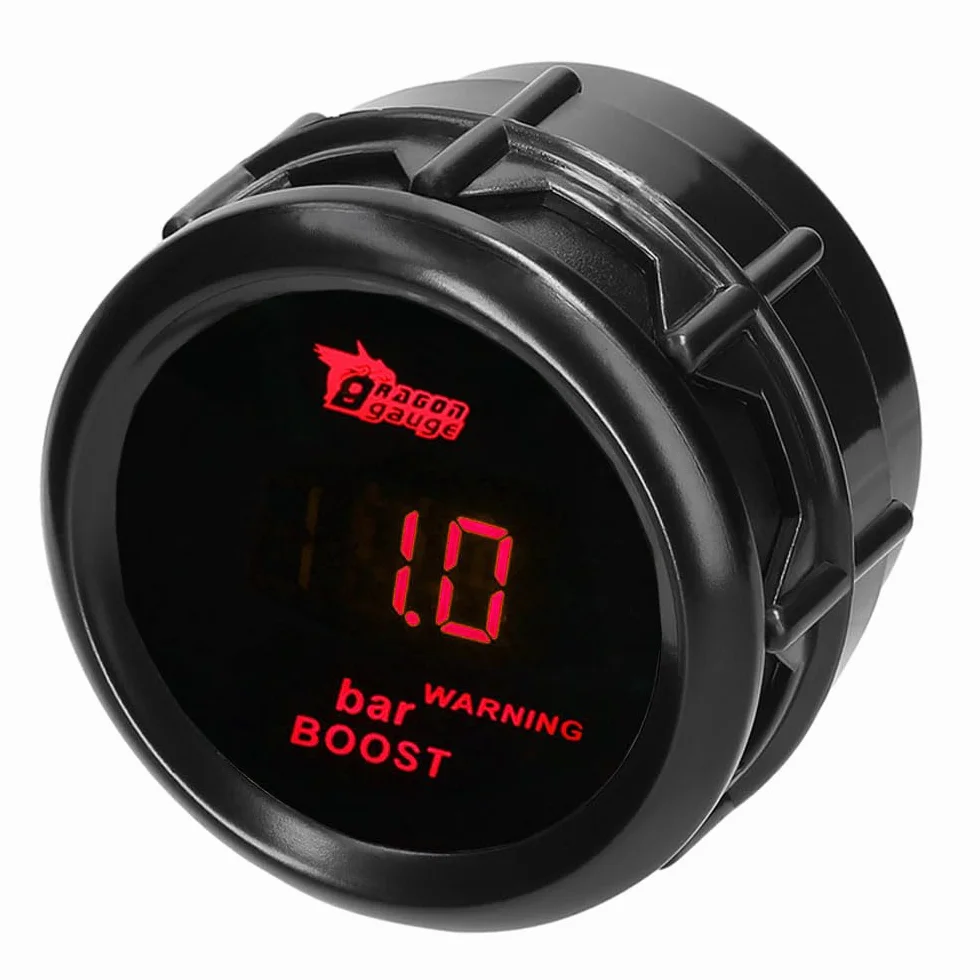 Manometro Turbo Boost 2" 52mm Indicatore Calibro per Auto Bar Luce Rosso Digitale Strumento Misuratore Pressione con Sensore