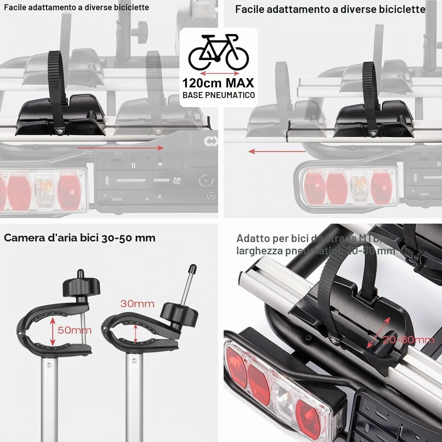 Portabici da traino per auto 2 biciclette elettriche, fusibile sgancio rapido, illuminazione 13/7 pin universale