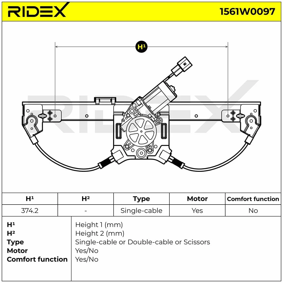 RIDEX 1561W0097 Alzacristallo elettrico anteriore Sinistra con motore elettrico Compatibilità con FIAT GRANDE PUNTO 199