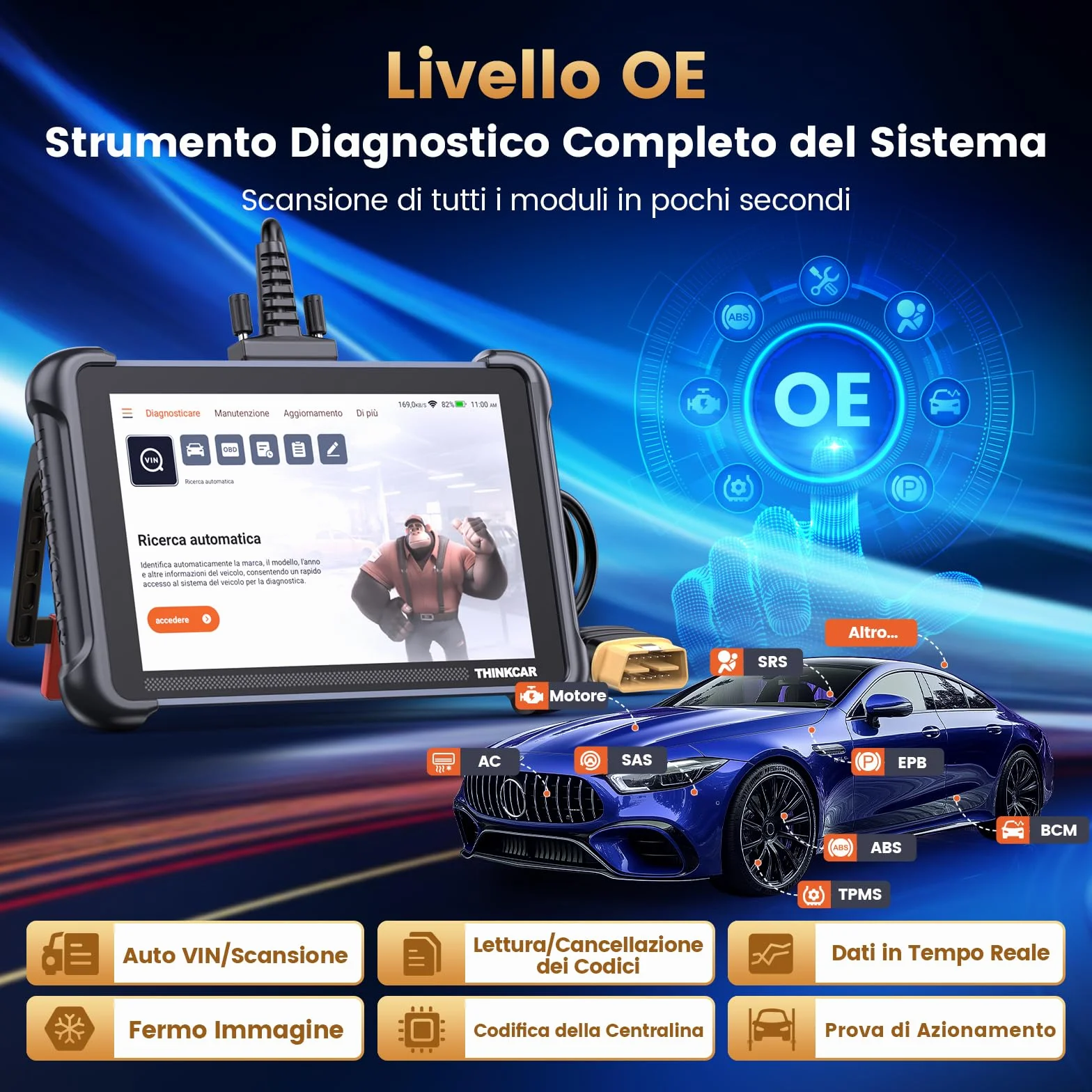 thinkcar ThinkScan 689 OBD2 Auto Diagnostica Diagnosi Completa Sistema 34 Manutenzione Test Attuazione Codifica ECU DoIP CANFD FCA