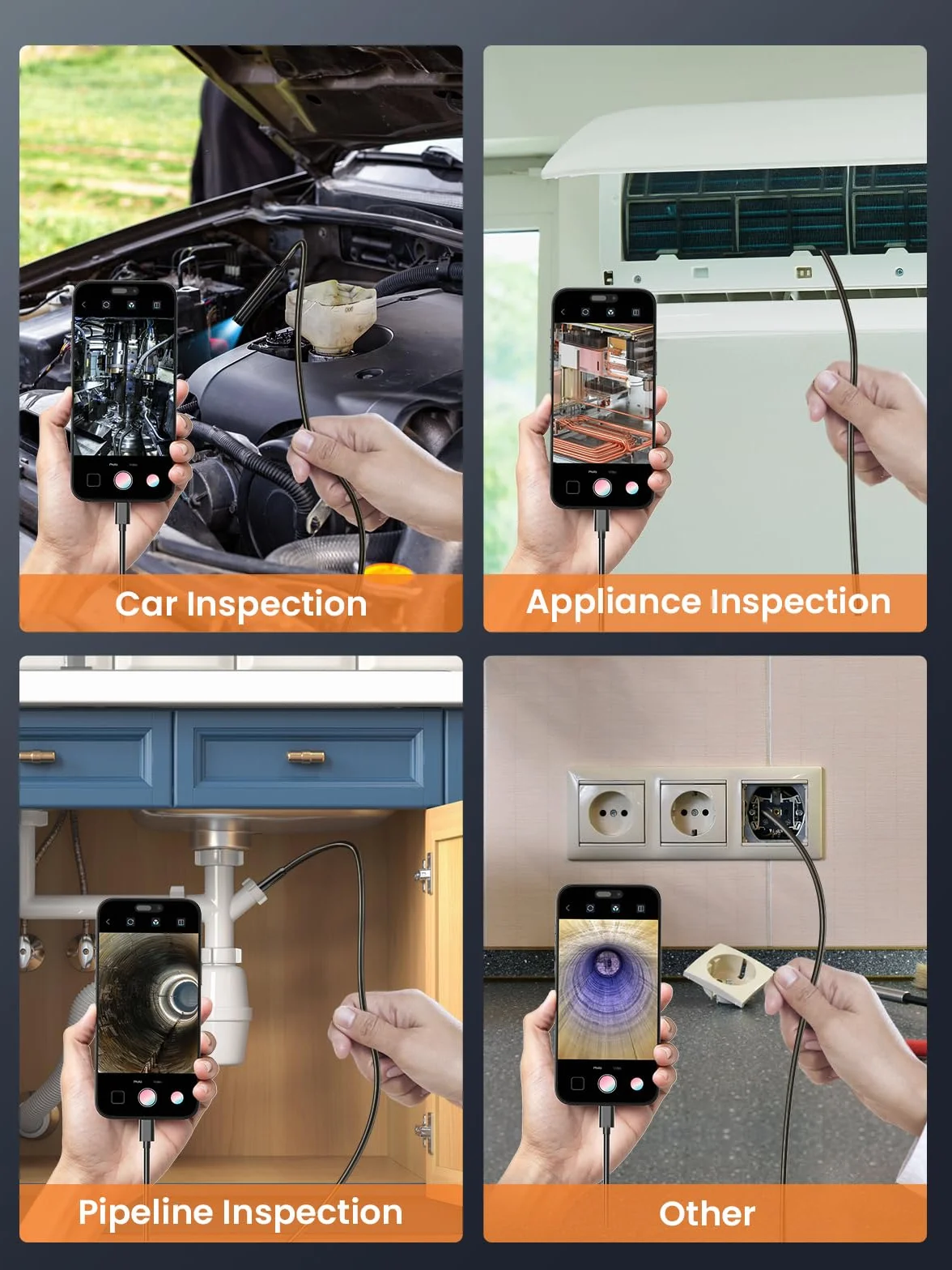 Telecamera di ispezione endoscopica HD 1920P 10m IP67 impermeabile con LED per iOS Android