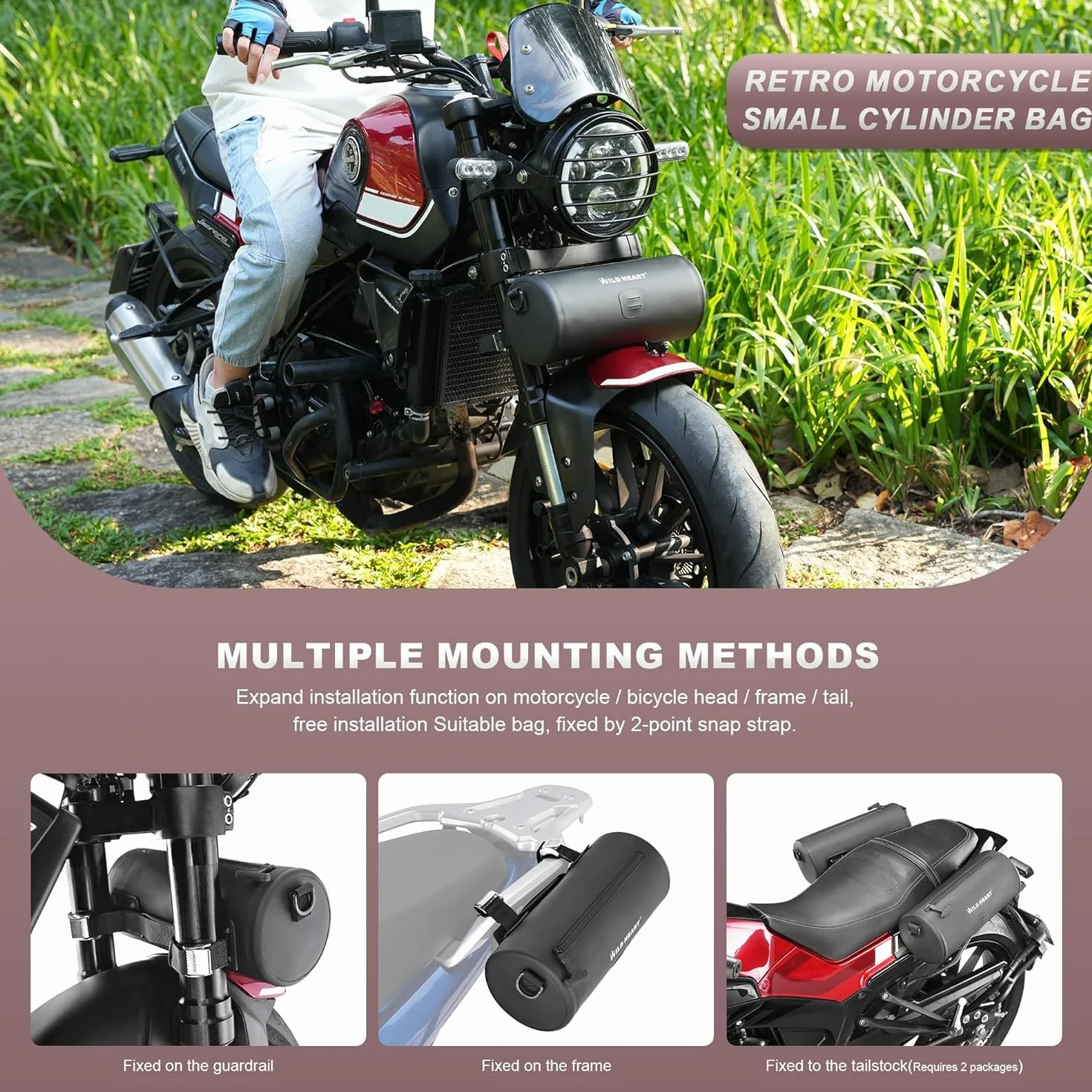 WILD HEART Borsa da Manubrio per Moto Borsa Impermeabile da Forcella per Moto Dirt Bike Borsa da Manubrio Borsa Anteriore Universale per Bicicletta Piccola Borsa per Attrezzi (Nero)