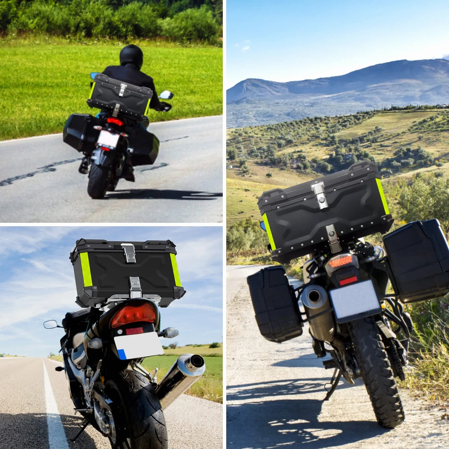 VOKKA Bauletto Moto, 65L Lega di Alluminio Bauletto, Impermeabile, Antipolvere e Antifurto, Bauletti Scooter per Conservazione Casco, Baule Moto con Schienale e Piastra di Base (Nero)