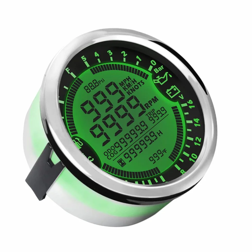 ELING Tachimetro GPS multifunzione Tachimetro Ora Temperatura acqua Livello carburante Voltmetro pressione olio 12V 85mm Con retroilluminazione