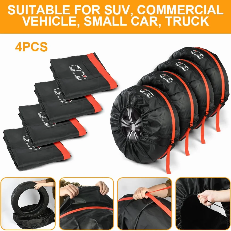 Set di 4 Borse Impermeabili per Pneumatici Auto, Copertura Protettiva in PU, Diametro 80 cm, 19-23 Pollici Nero