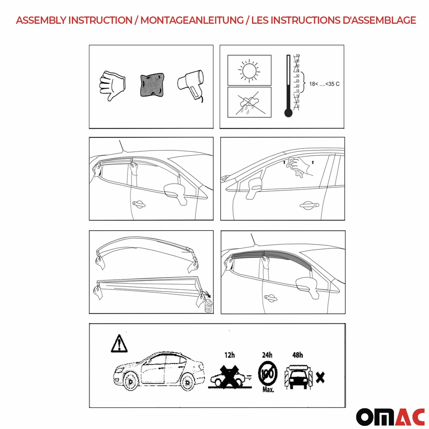 OMAC 2X Deflettori Aria Regenabweiser compatibile con Ford Transit 2000-2014 Acrilico Dunkel