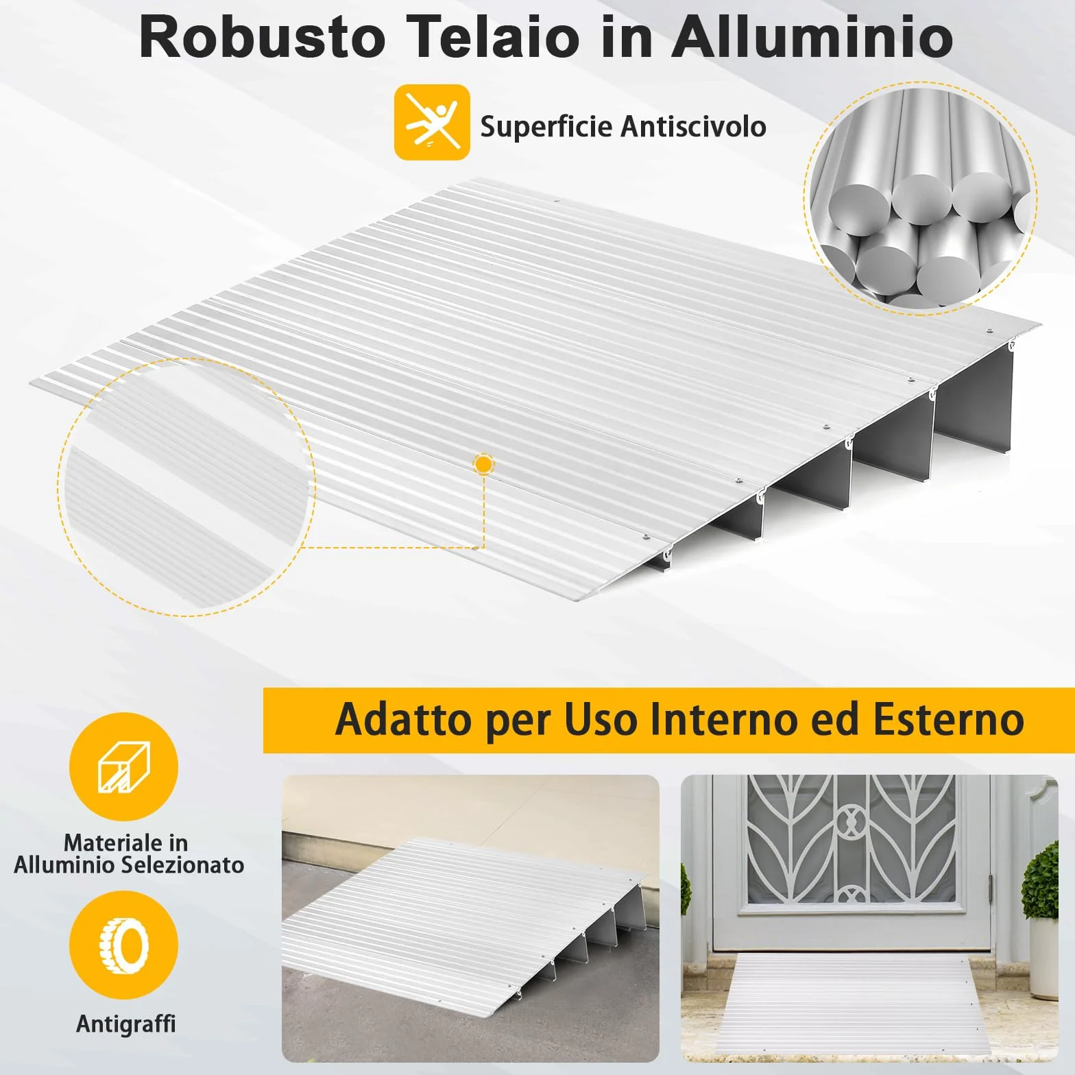 COSTWAY Rampa per Soglia Porta, Rampa d'Accesso in Alluminio con Altezza Regolabile, Superficie Antiscivolo, Portata 317 KG (13 cm)