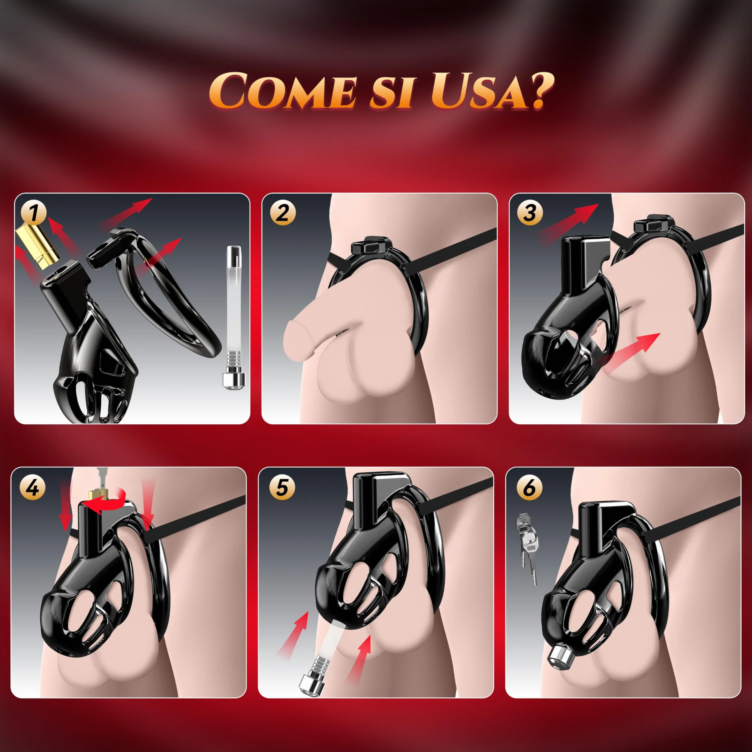 Gabbia di Castità Uomo con 3 Anelli Rimovibili e Catetere Uretrale BDSM