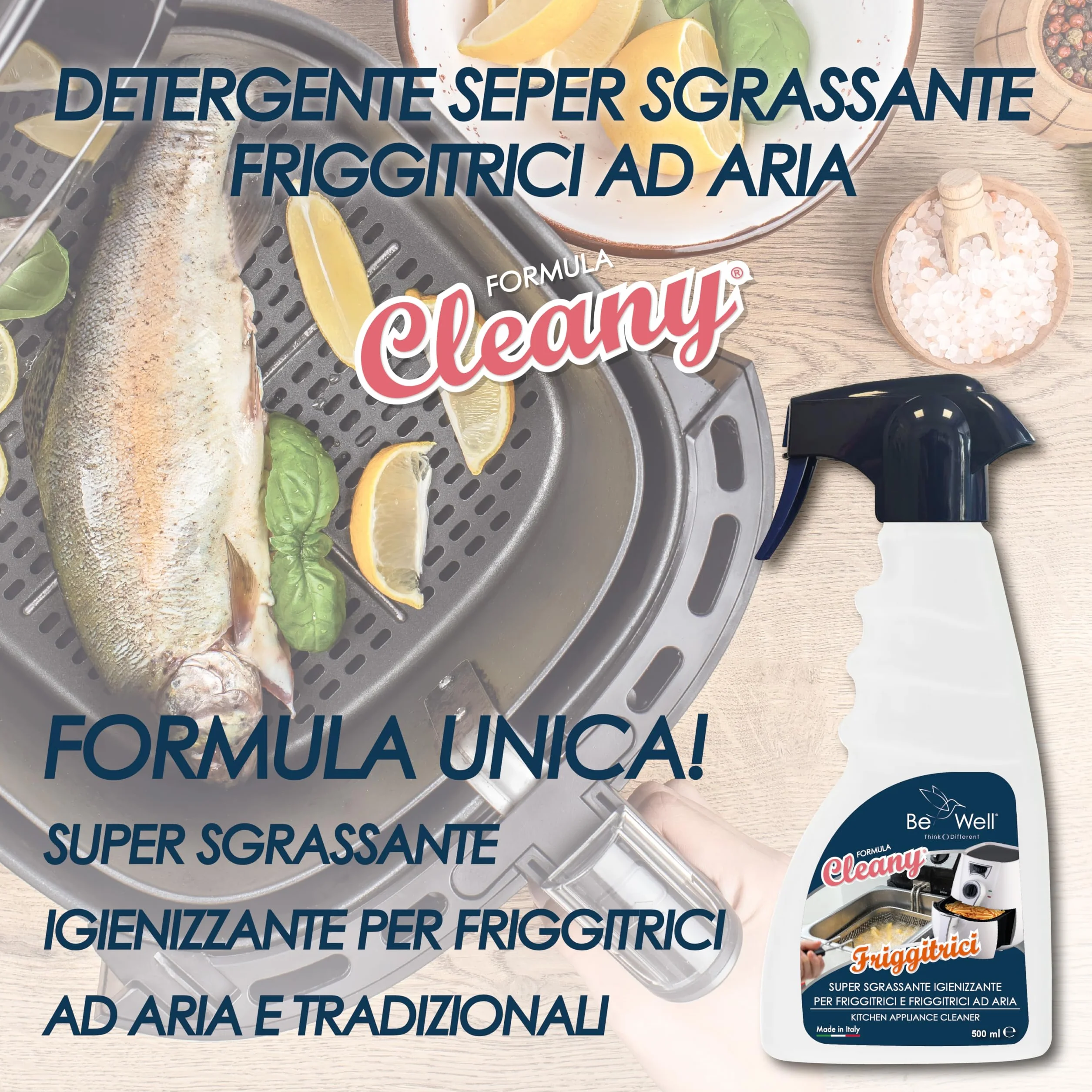CLEANY Detergente Professionale Spray per Friggitrici, Sgrassante Igienizzante, 500 ml, Made in Italy