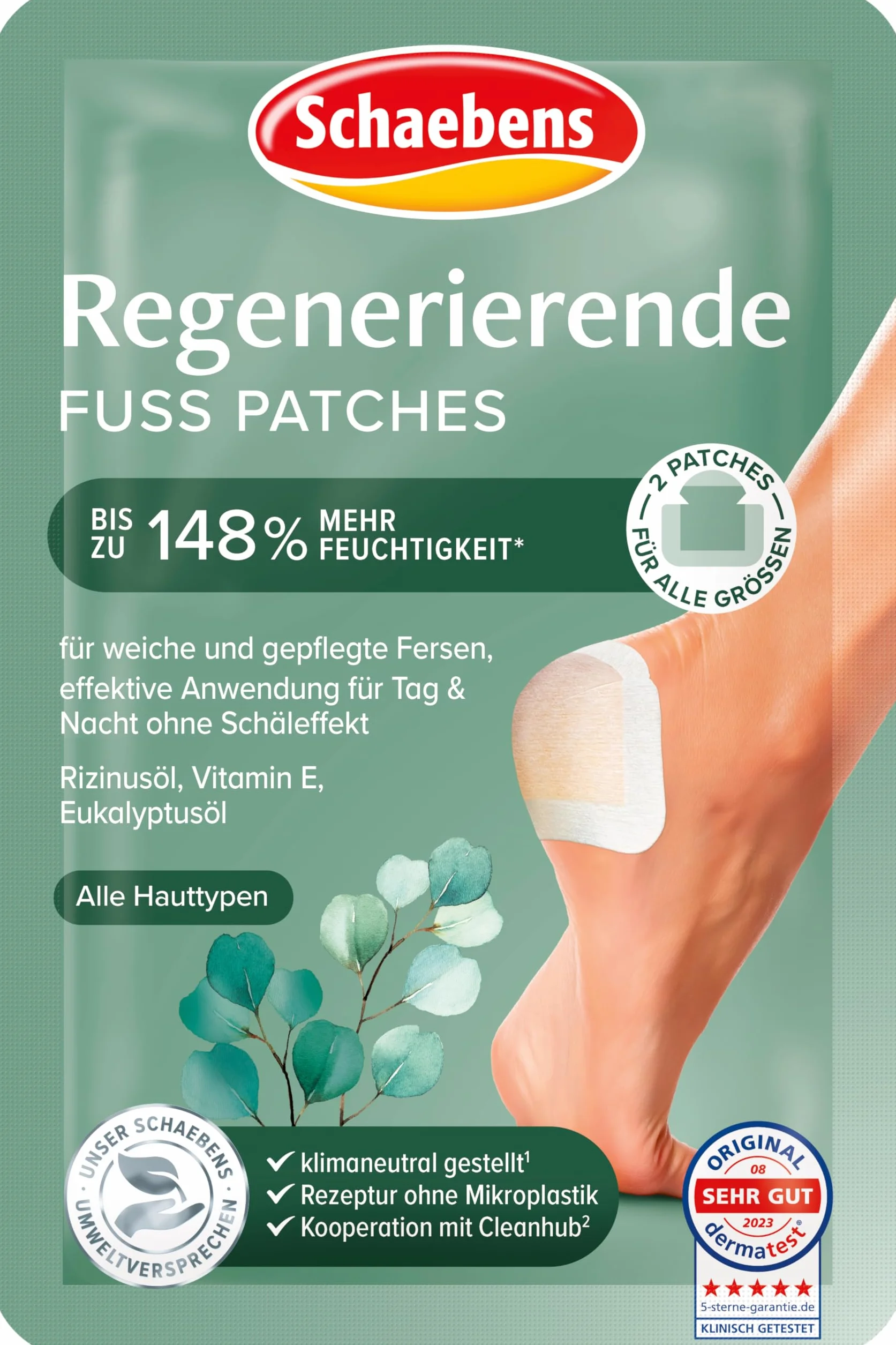 Schaebens Toppe rigeneranti per piedi con olio di ricino, vitamina E ed eucalipto 2 patch