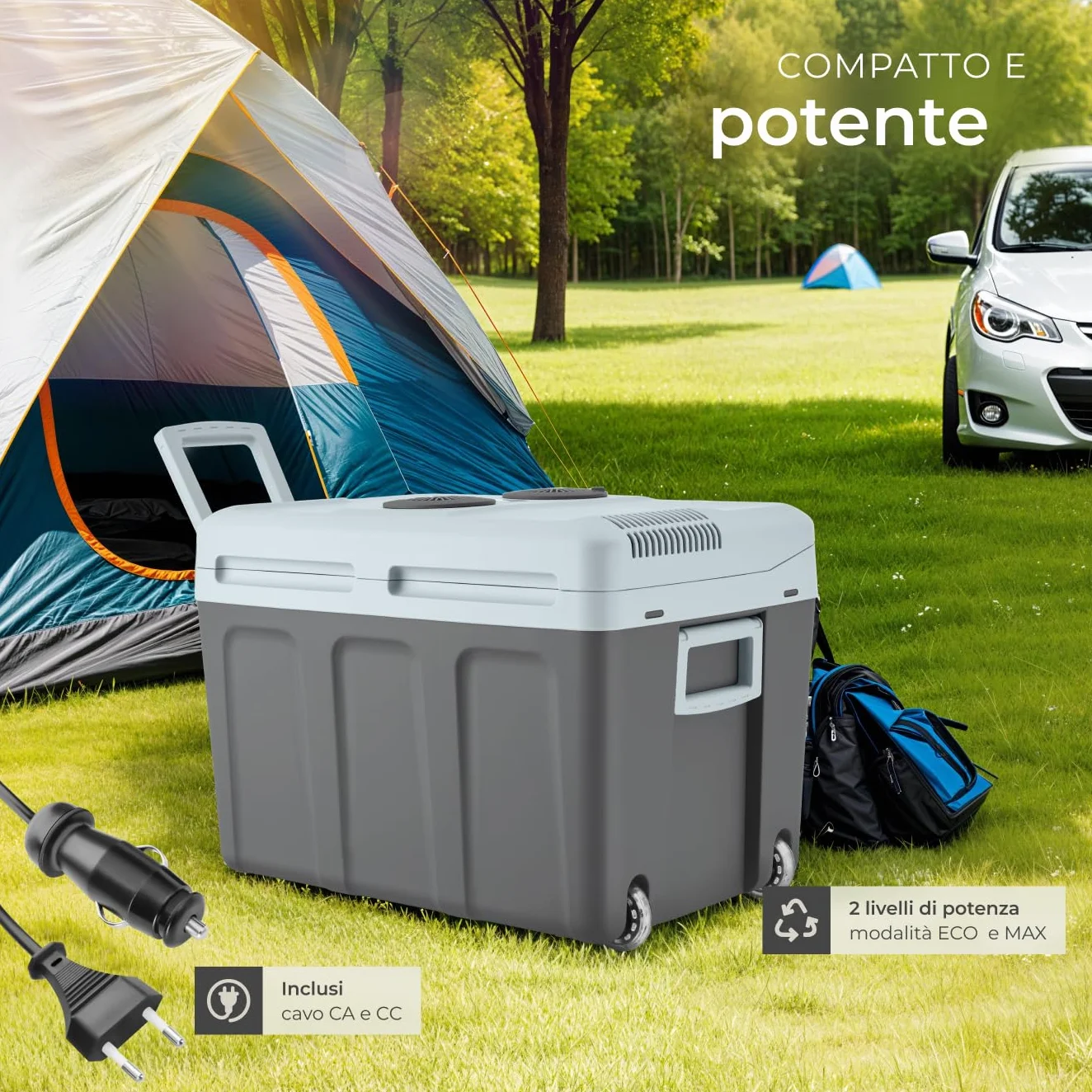 TecTake® Frigorifero Portatile e Scaldavivande 2 in 1, Mini Frigo con Modalità ECO da Campeggio con Maniglie Pieghevoli e Ruote, Portatile Elettrico Ideale per Casa e Auto - 40L