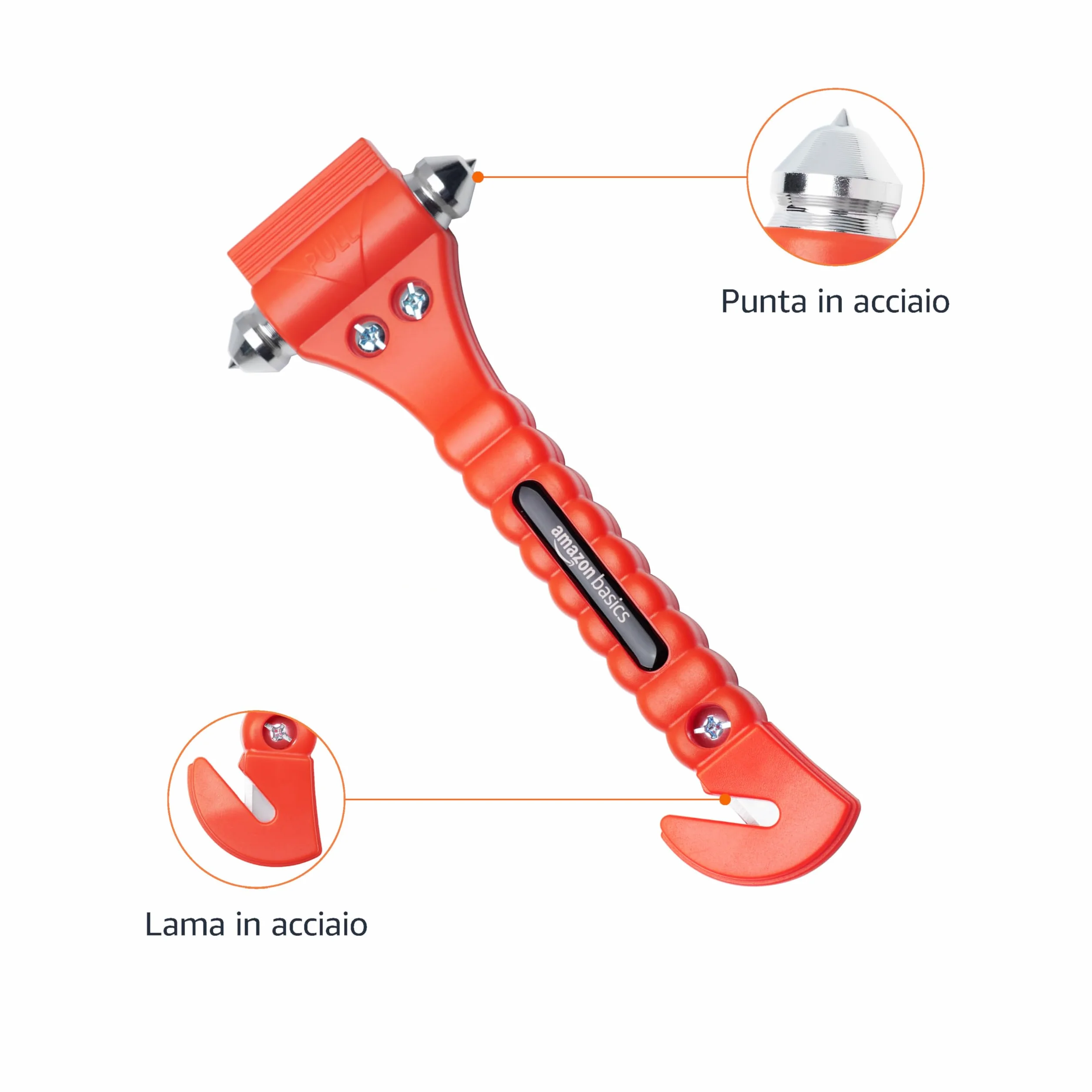 Amazon Basics Taglierino d'emergenza e martello rompivetro per cinture di sicurezza, confezione da 2