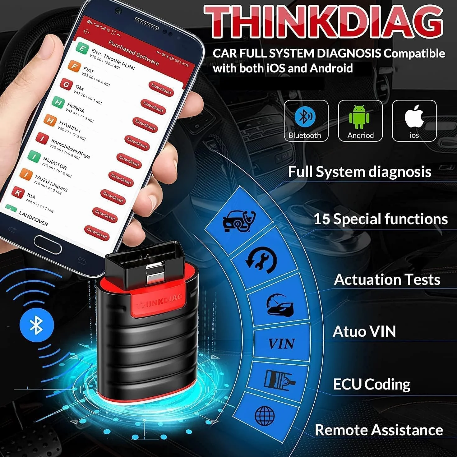Thinkcar Thinkdiag OBD2 diagnostica auto bidirezionale scanner bluetooth OE livello codifica ECU 15+ funzioni ripristino software 1 anno AUTO VIN