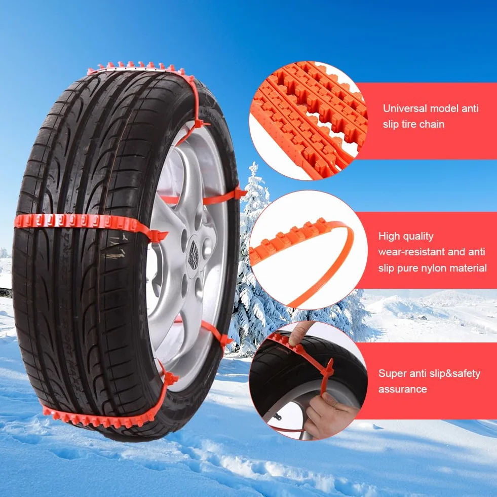 Catene da Neve per Auto, Antiscivolo - Fasce di Emergenza e Sicurezza Regolabili con Sistema Anti Slittamento per Pneumatici, 10pcs