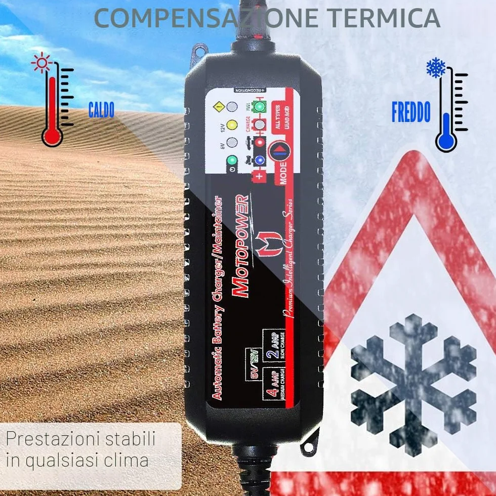 MOTOPOWER Caricabatterie Intelligente 6V/12V 4A Automatico Maintainer