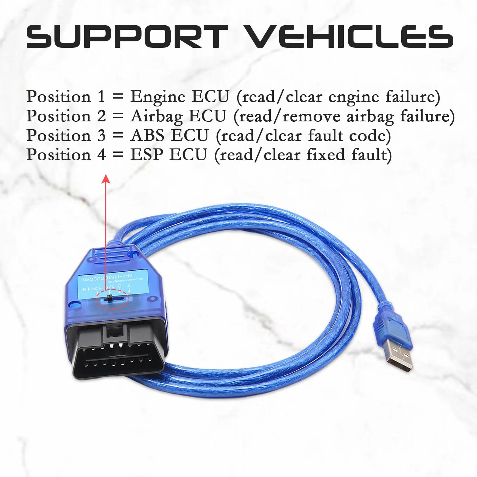 KKL 409 Fiat ECU Scan OBD2 Cable with FT232RL Chip, Diagnostic Interface 2 in 1 Scanner Tool with 4Way Switch for VAG-COM, Fiat, Audi, Alfa, Lancia