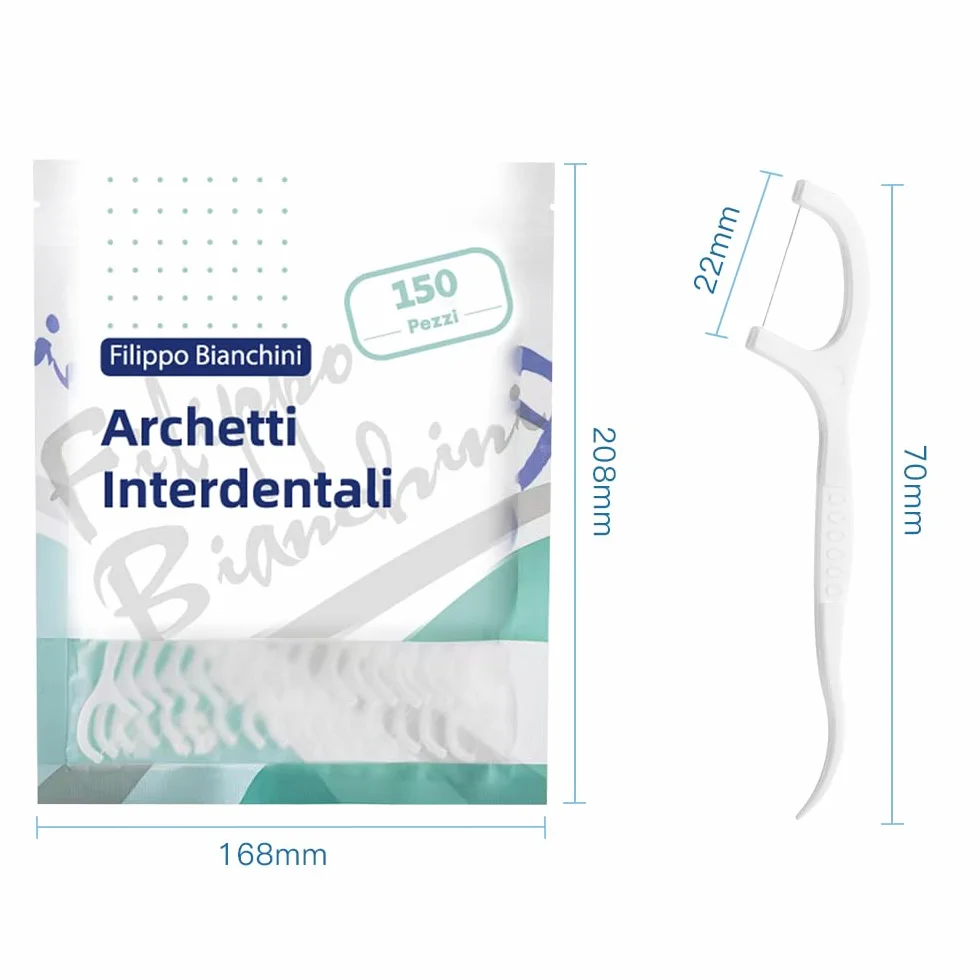 Filippo Bianchini 150 Pezzi Filo Interdentale Forcella Interdentale Bastoncini Portatili Cura Dentistica