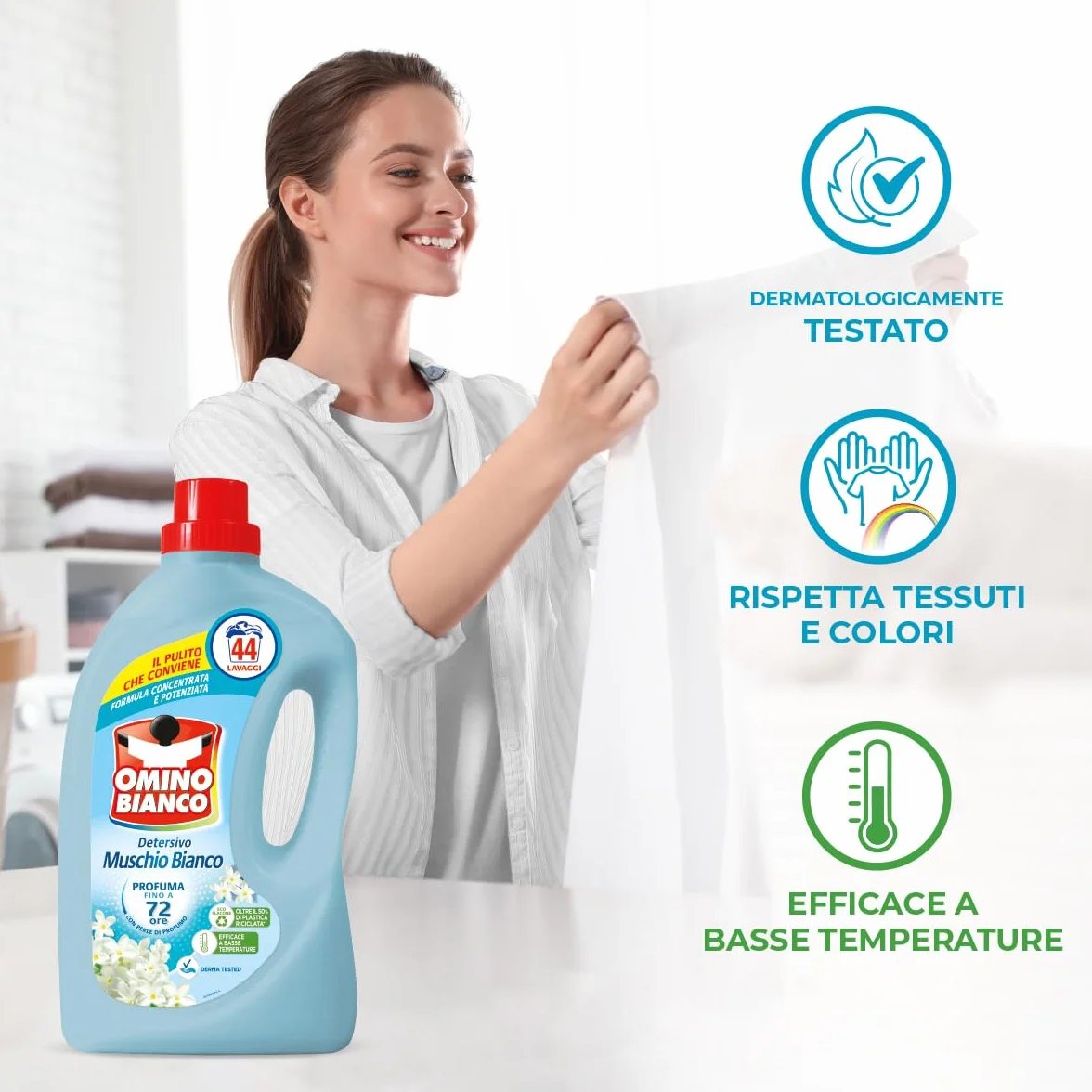 Omino Bianco Detersivo Lavatrice Liquido 132 Lavaggi 1760 ml x 3 Confezioni Fresco Profumo Muschio Bianco