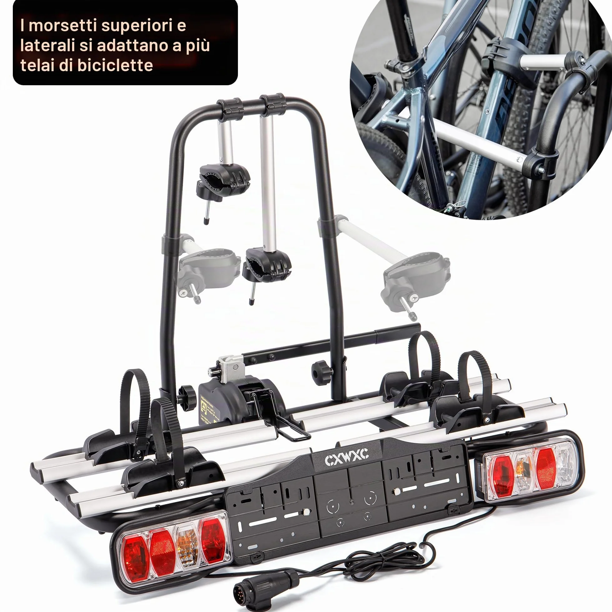 Portabici da traino per auto 2 biciclette elettriche, fusibile sgancio rapido, illuminazione 13/7 pin universale