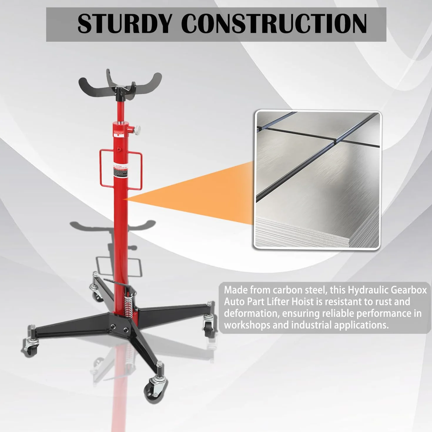Sollevatore Idraulico da Fossa Carichi Fino a 500 KG, Altezza Regolabile da 113-186 cm Jack di Trasmissione, Hydraulic Telescopic Transmission Jack con Ruote e Pedale per il Pompaggio